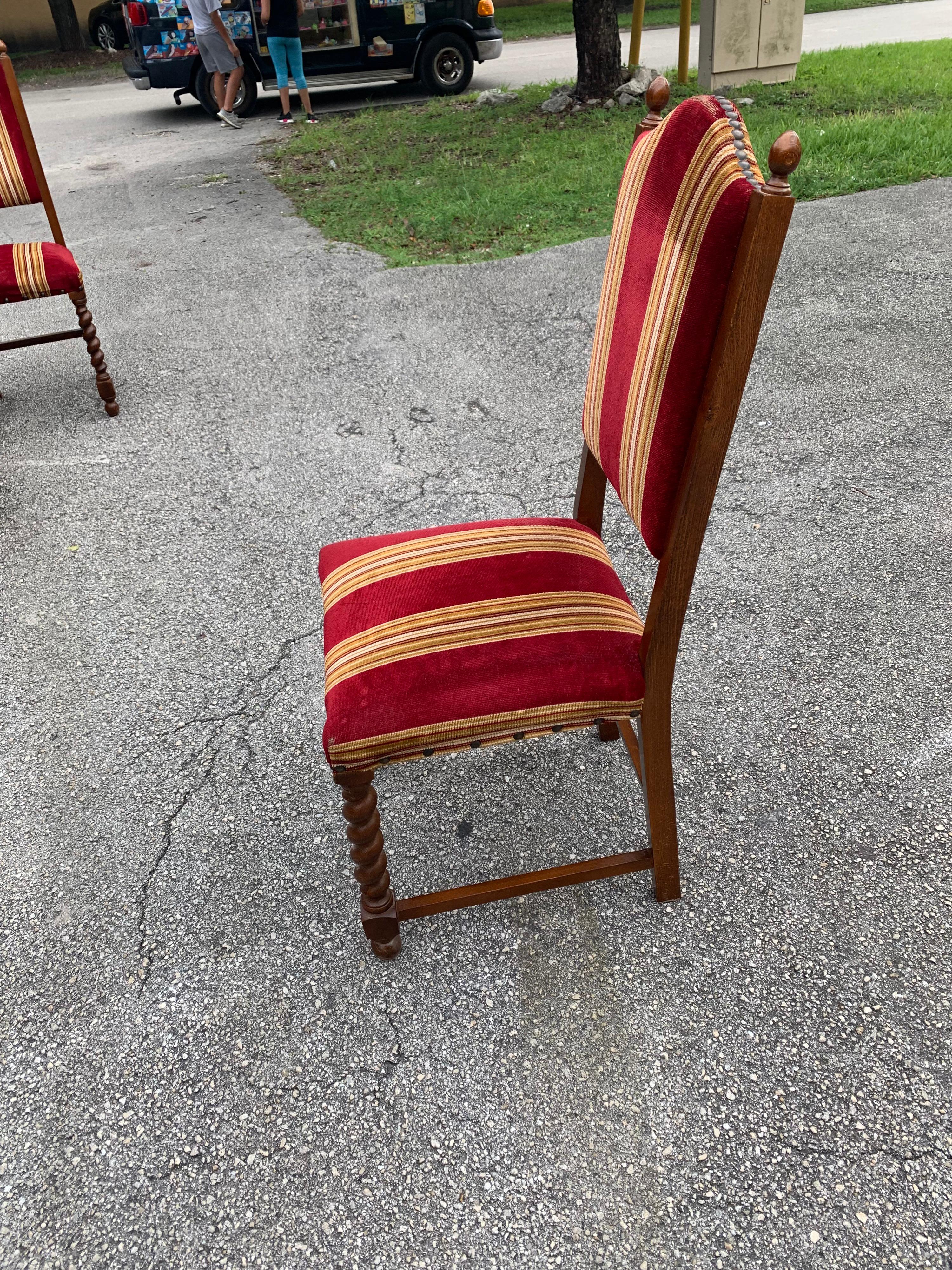 Set of 6 Vintage Louis XIII Style Barley Twist Solid Walnut Dining Chairs, 1880s For Sale 6