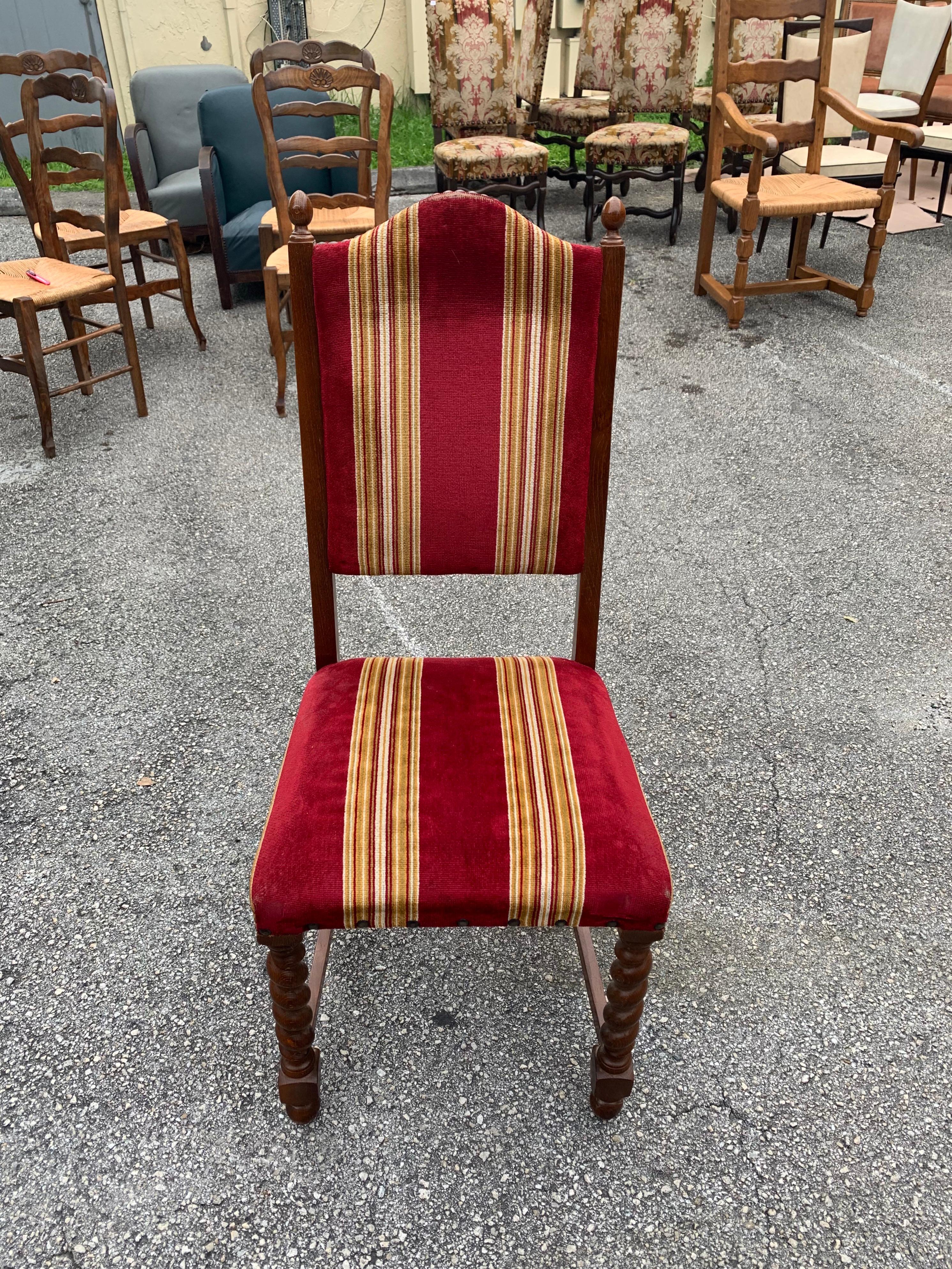 Set of 6 Vintage Louis XIII Style Barley Twist Solid Walnut Dining Chairs, 1880s For Sale 8