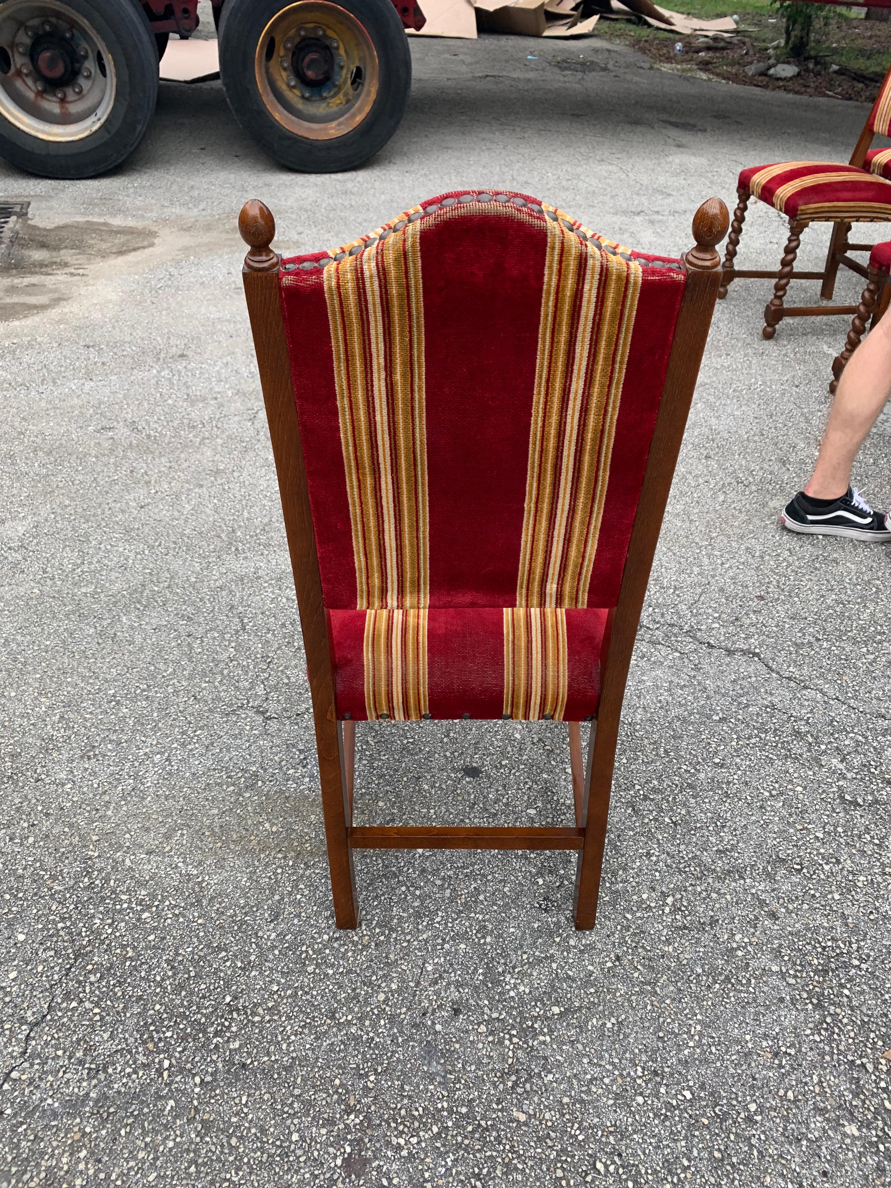 Set of 6 Vintage Louis XIII Style Barley Twist Solid Walnut Dining Chairs, 1880s For Sale 9