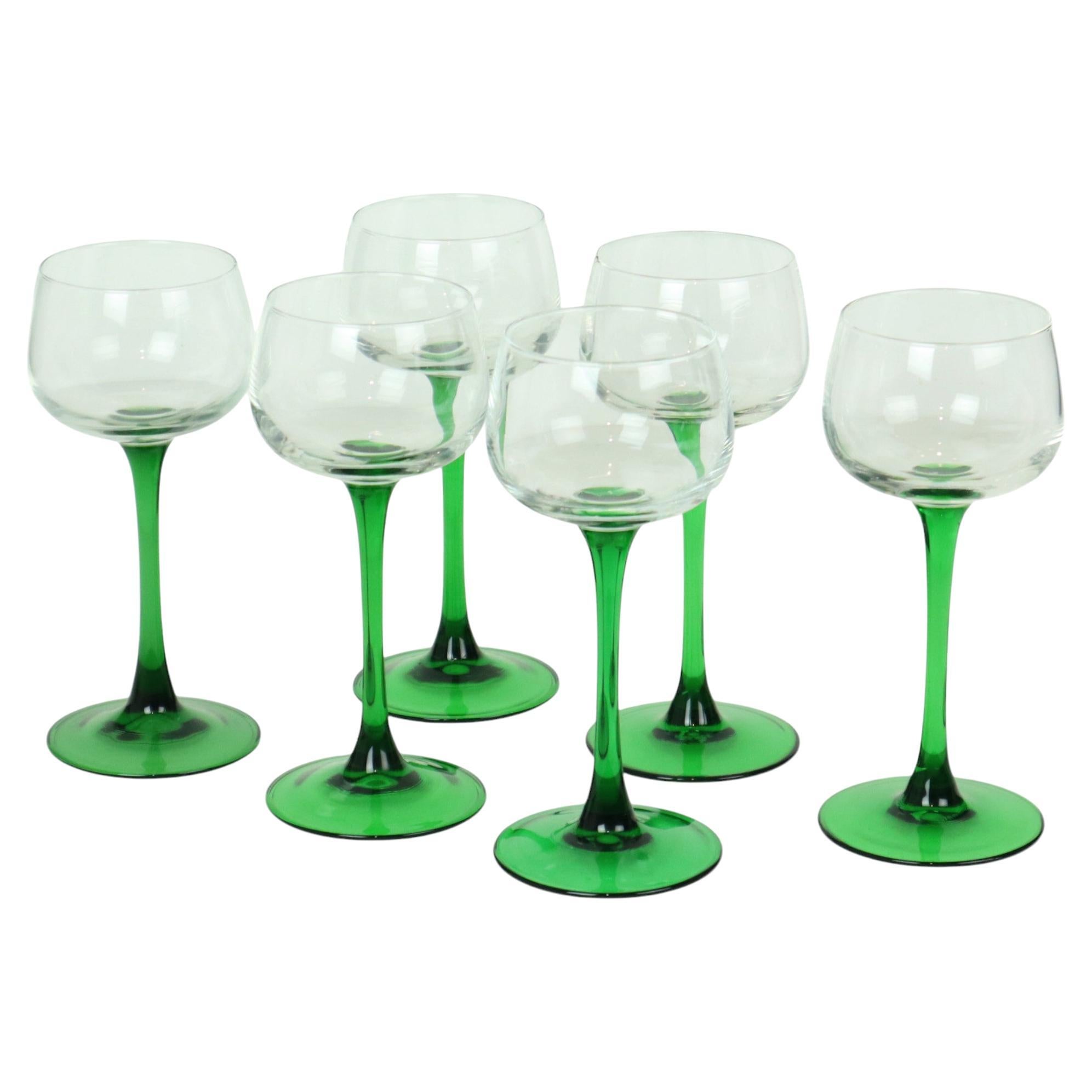 Set of 6 Vintage Luminarc Alsace Wine Glasses Narrow Green Base