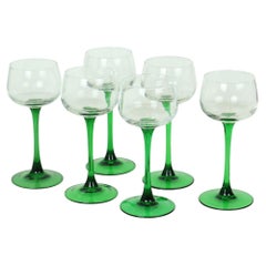 Set of 6 Vintage Luminarc Alsace Wine Glasses Narrow Green Base