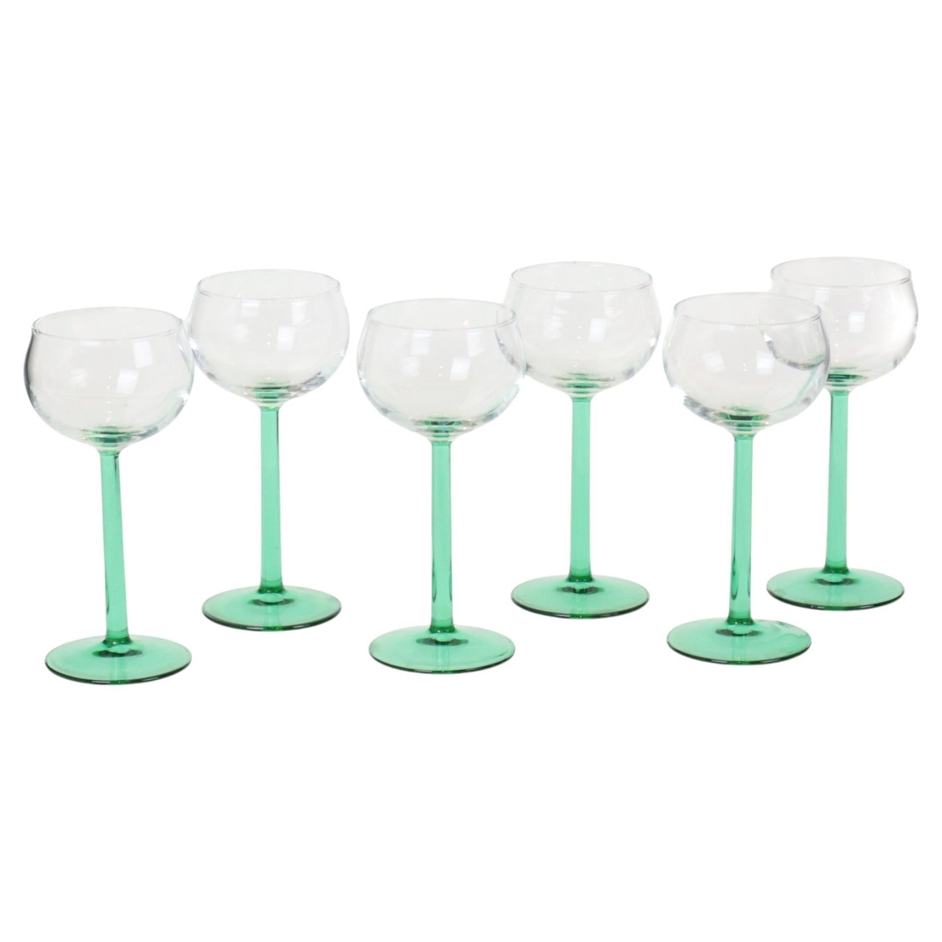 Set of 6 Vintage Luminarc Alsace Wine Glasses Narrow Green Base