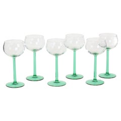 Set of 6 Vintage Luminarc Alsace Wine Glasses Narrow Green Base