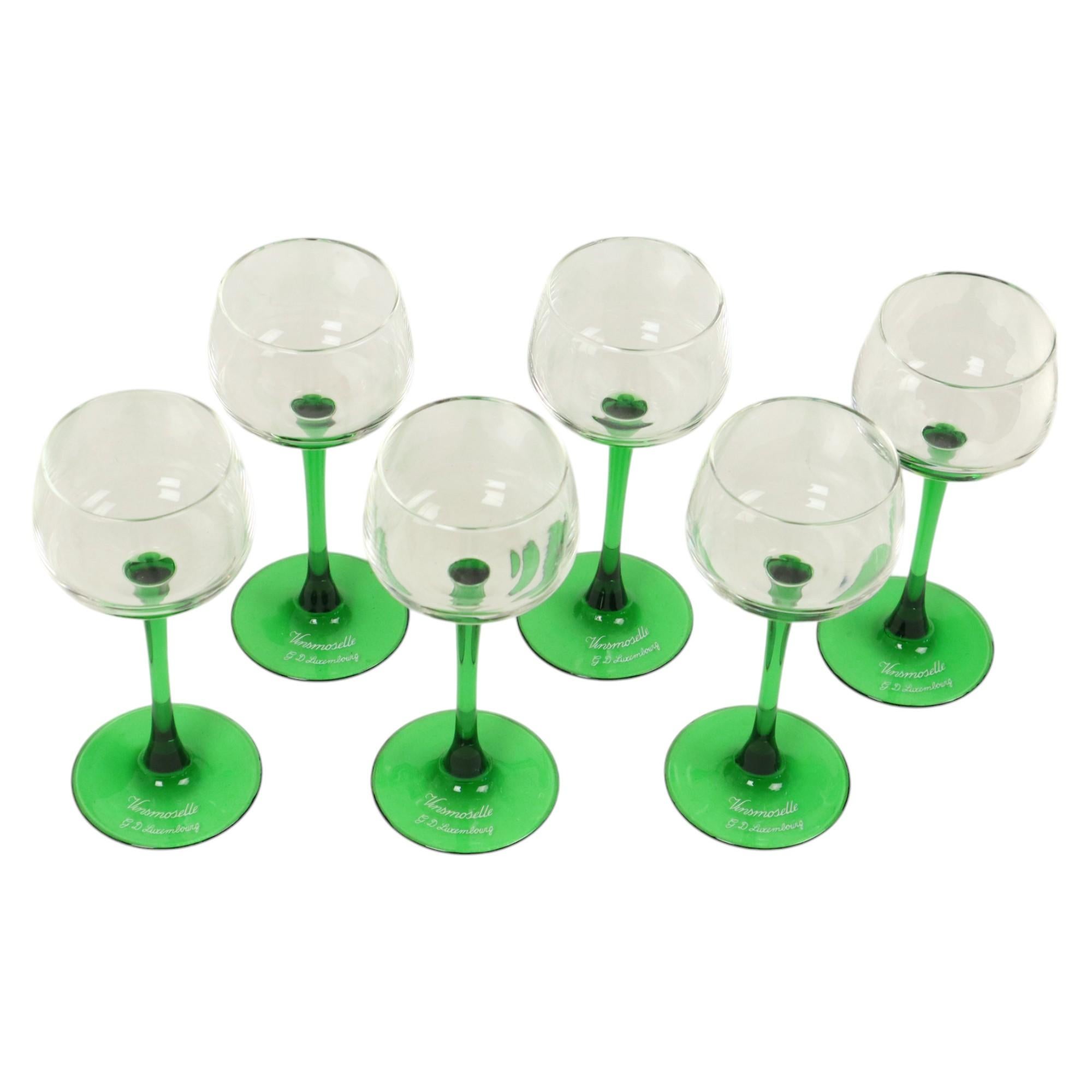 Juego vintage de 6 copas de vino Luminarc Alsacia con la inscripción 