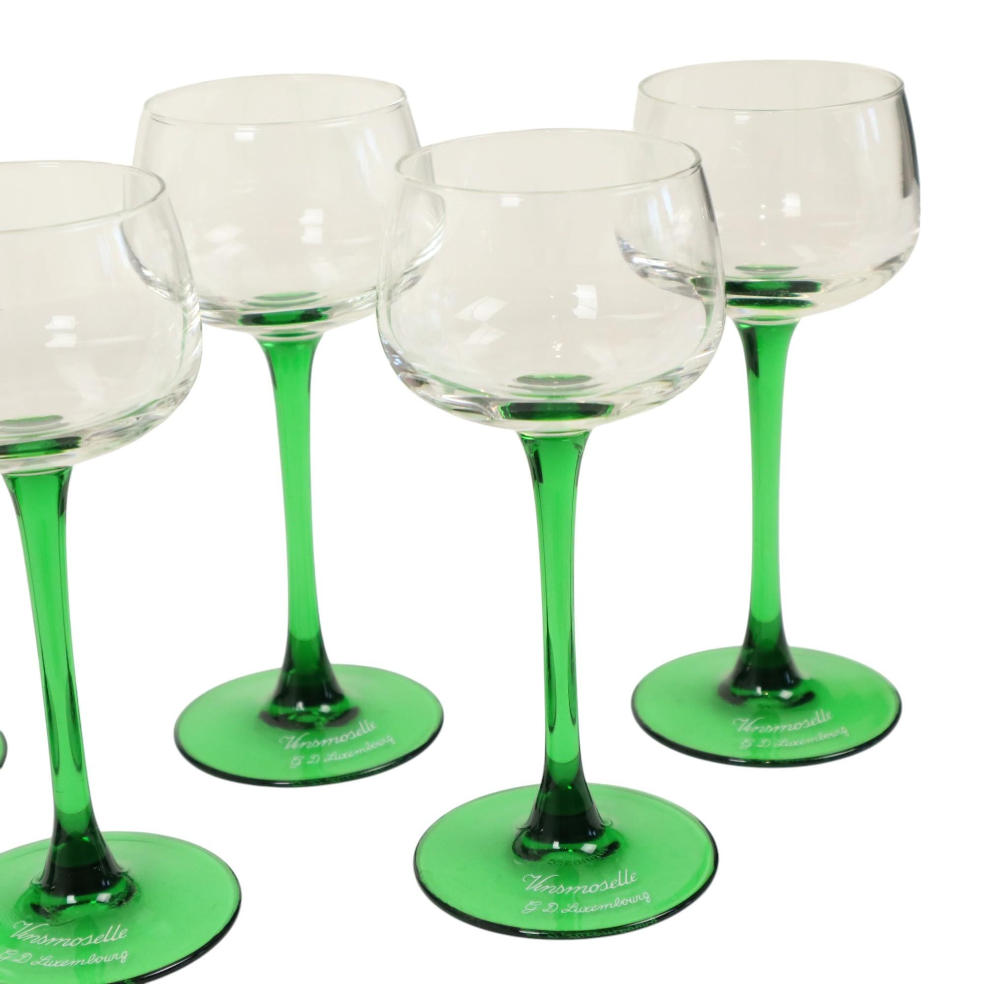 Set de 6 Copas de Vino Vintage Luminarc Vins Moselle Verde finales del siglo XX en venta