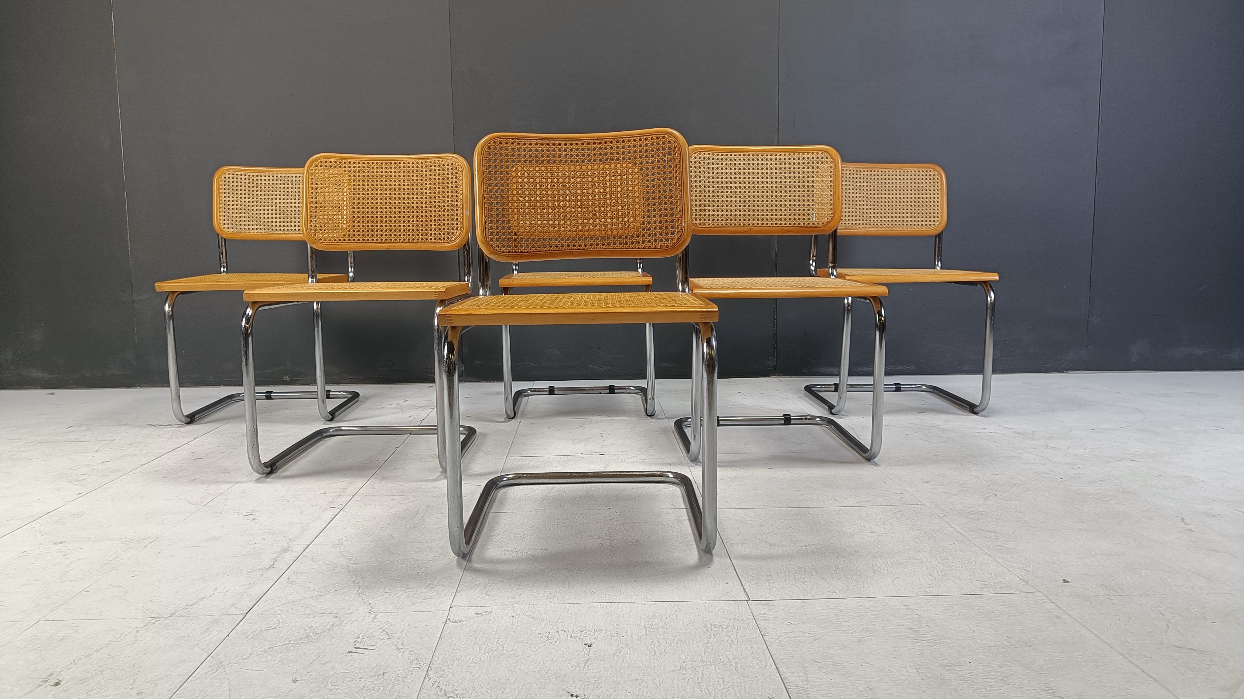 Italian Set of 6 vintage Marcel Breuer style Cesca chairs, made in italy, 1970s