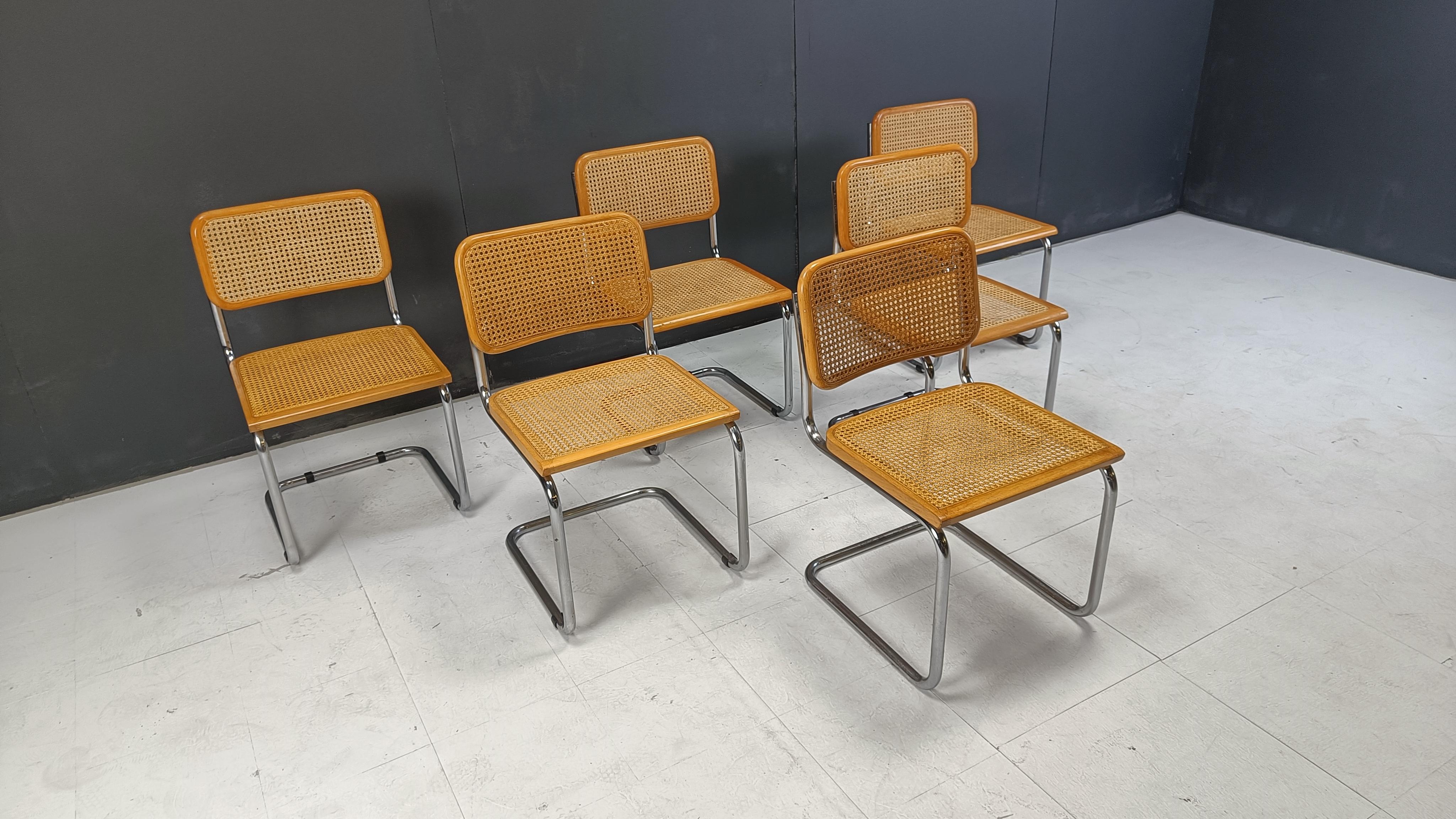Late 20th Century Set of 6 vintage Marcel Breuer style Cesca chairs, made in italy, 1970s