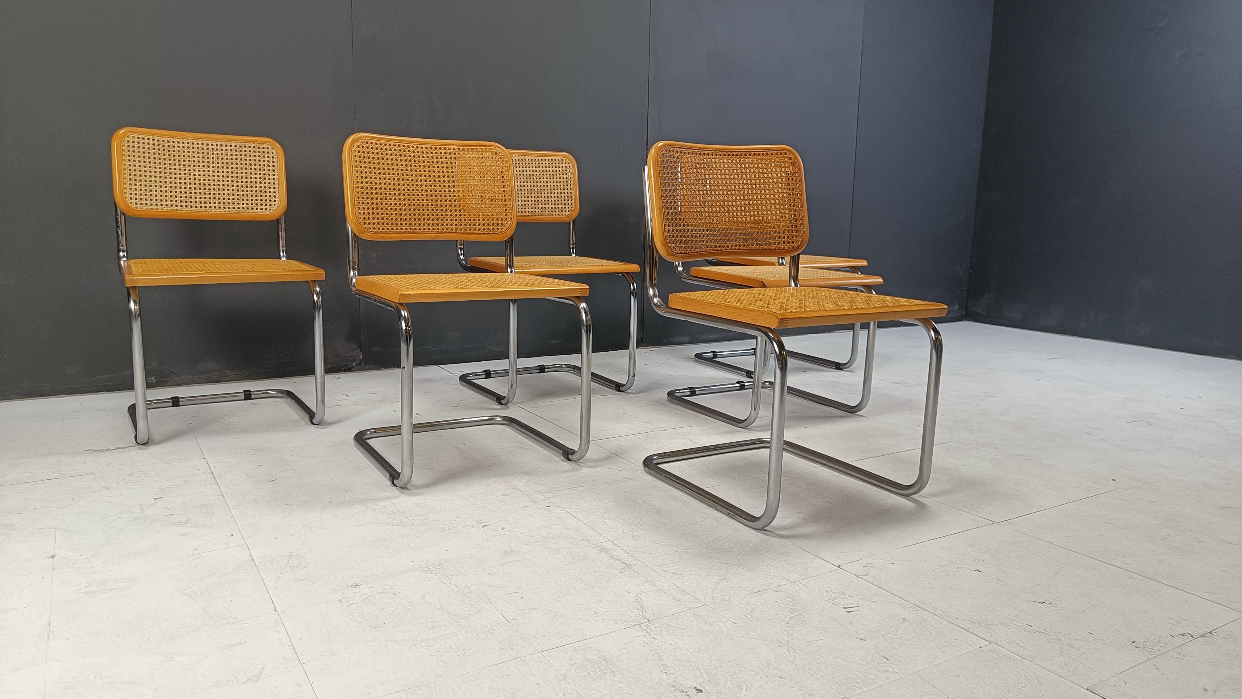 Cane Set of 6 vintage Marcel Breuer style Cesca chairs, made in italy, 1970s