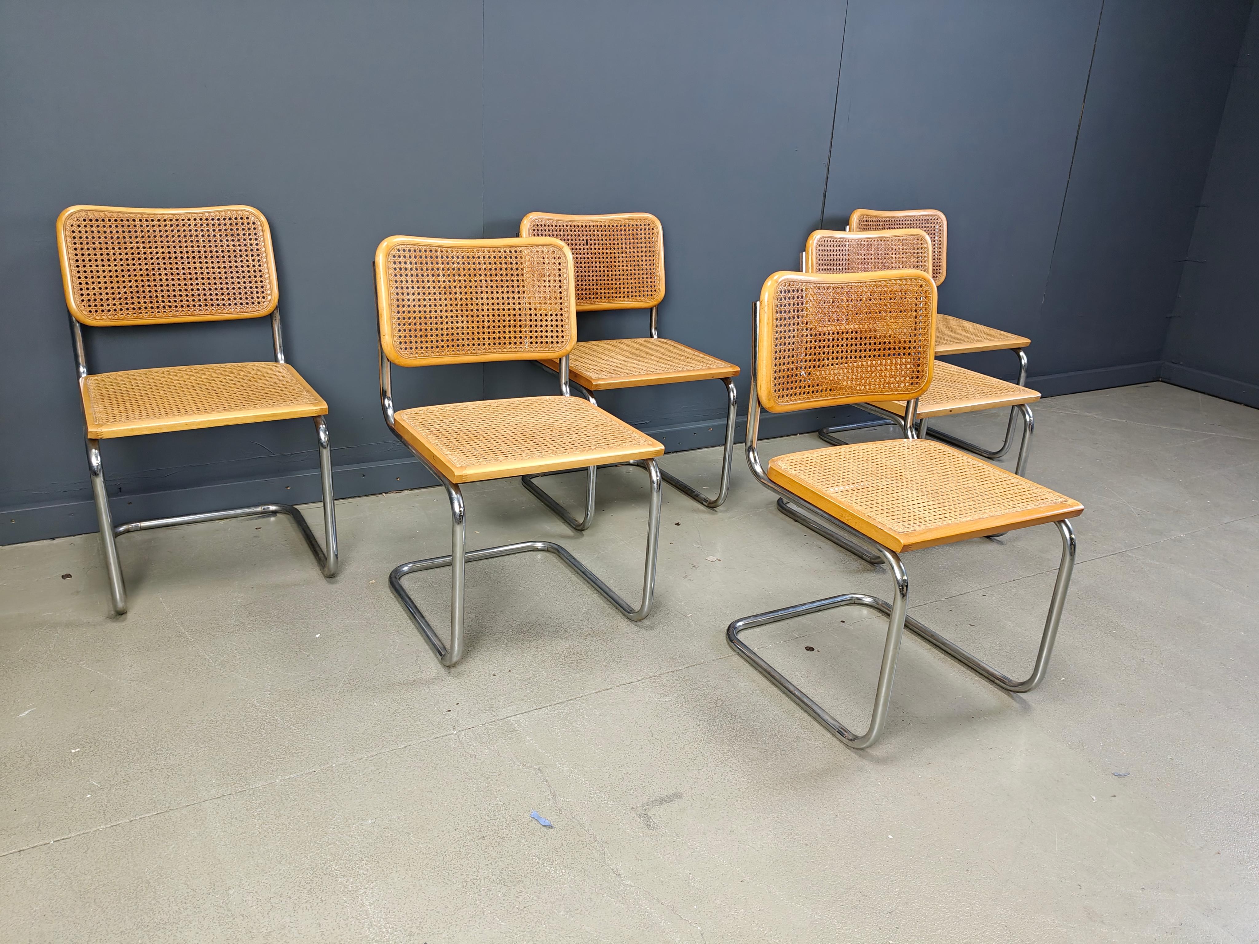 Rattan Set di 6 sedie vintage in stile Marcel Breuer, made in italy, anni '70 in vendita