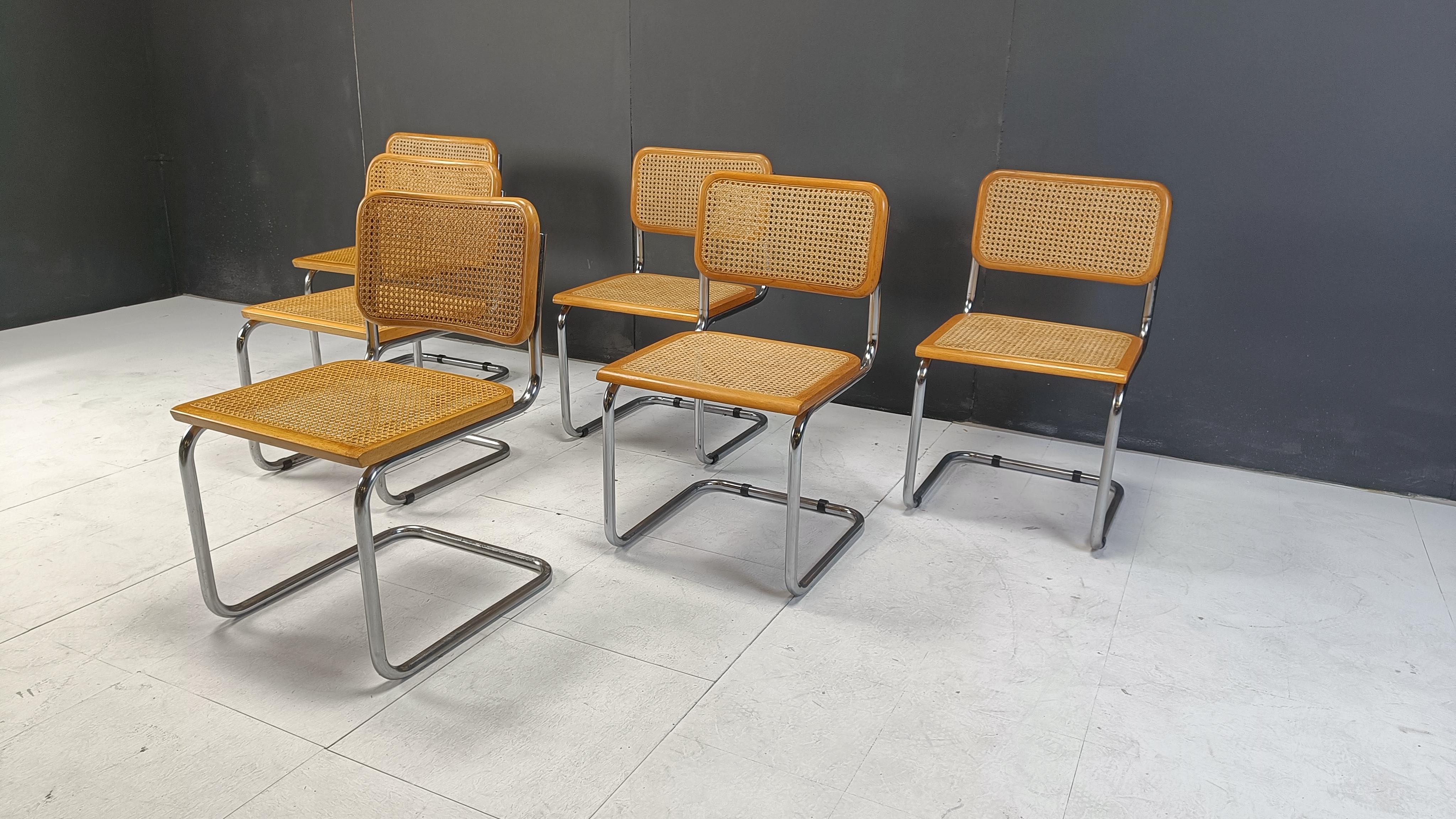 Set of 6 vintage Marcel Breuer style Cesca chairs, made in italy, 1970s 1