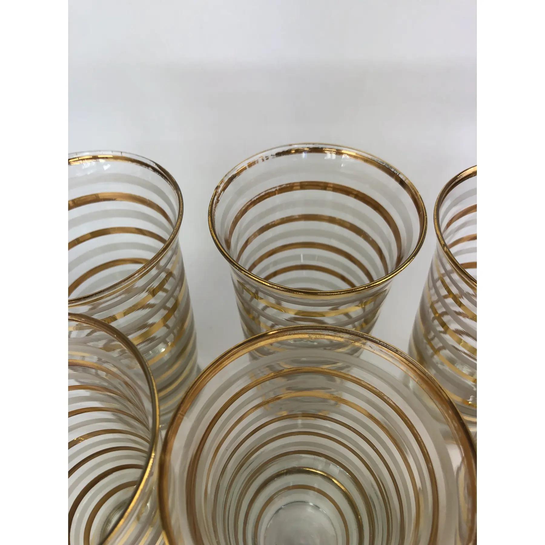 Set of 6 Vintage Mid Century Footed Pilsners With Gilt and Frosted Bands For Sale 1