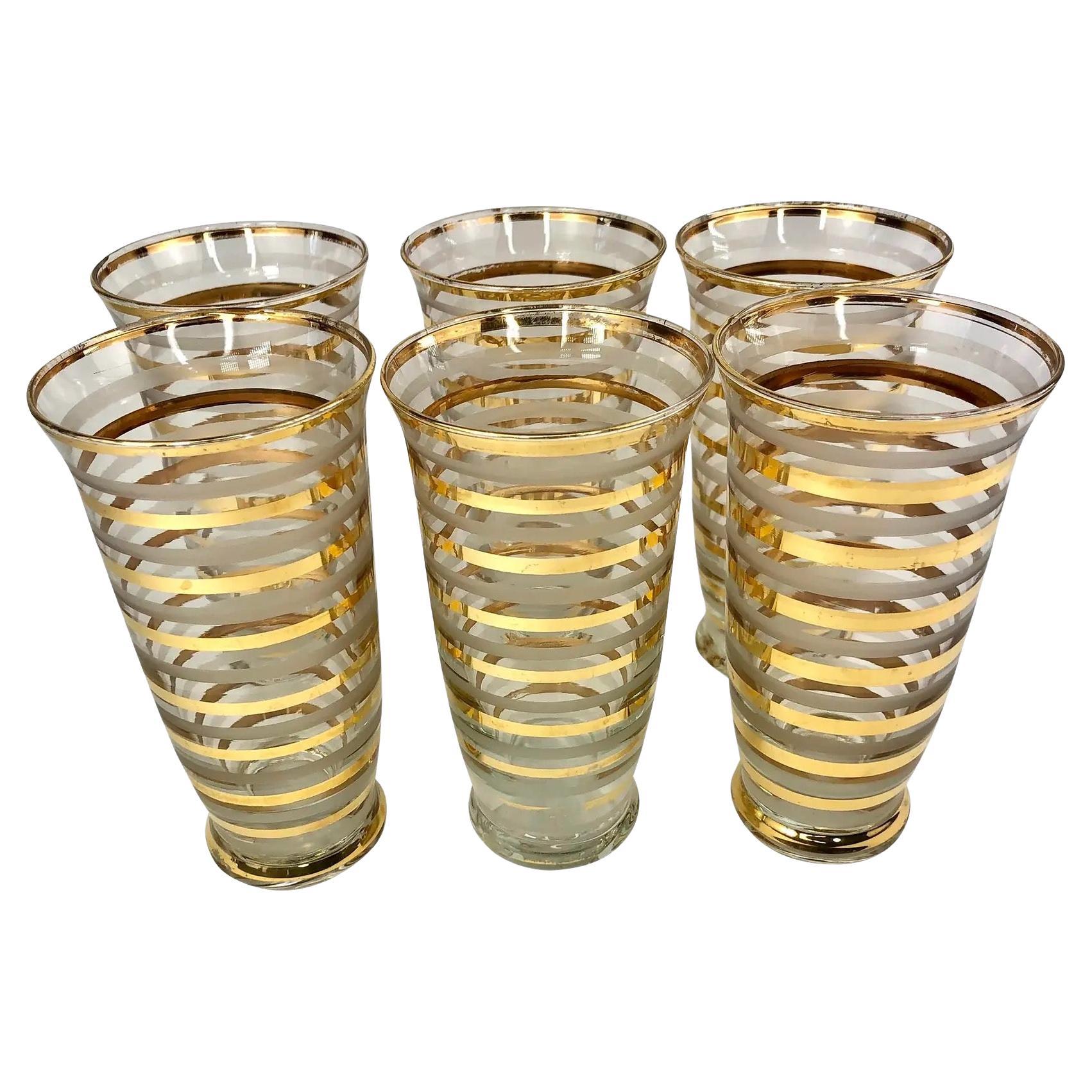 Set von 6 Vintage-Sesseln mit Fuß aus der Mitte des Jahrhunderts mit vergoldeten und mattierten Bändern