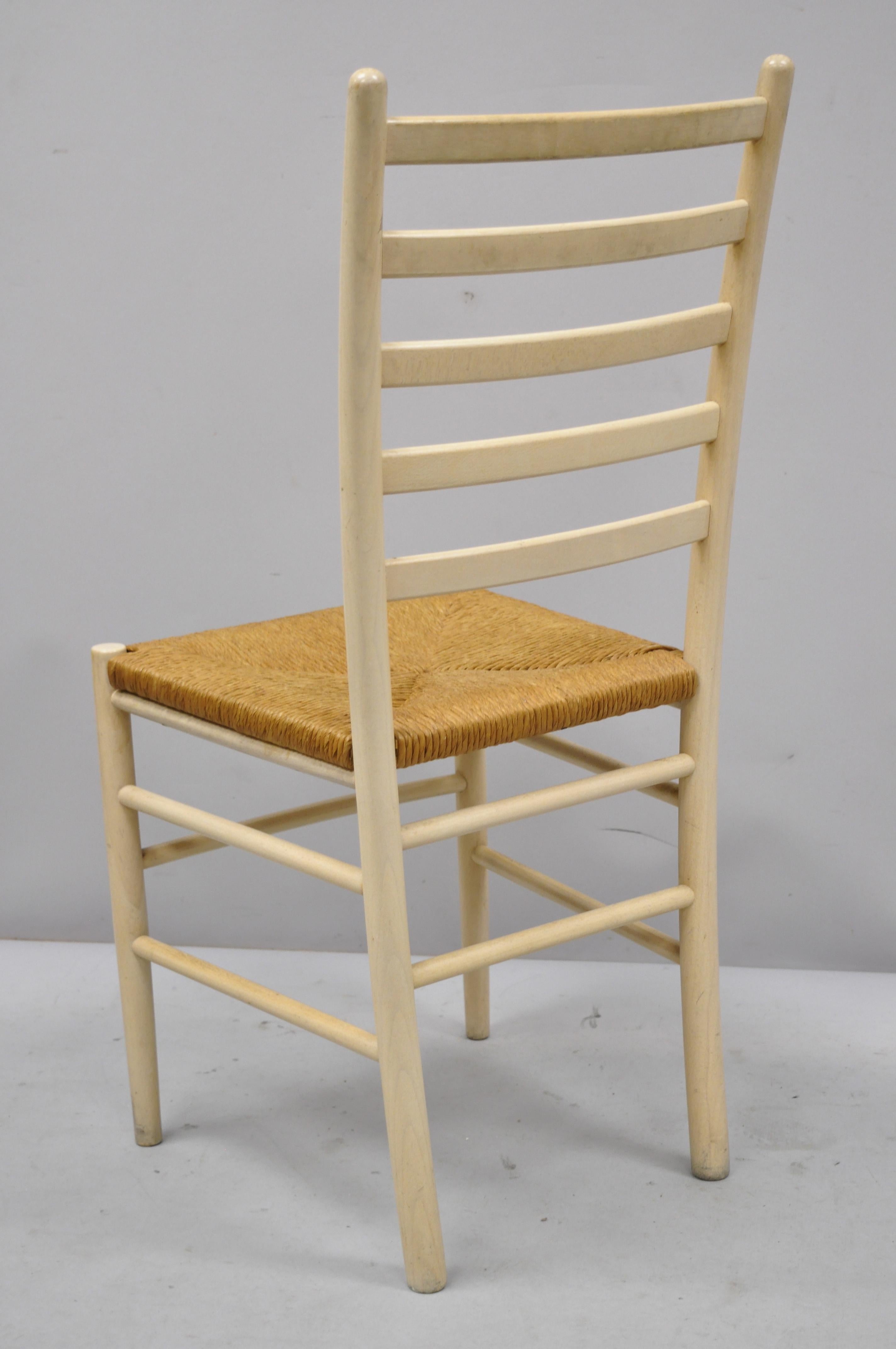 Set of 6 Vintage Midcentury Italian Modern Ladder Back Rush Seat Dining Chairs 1