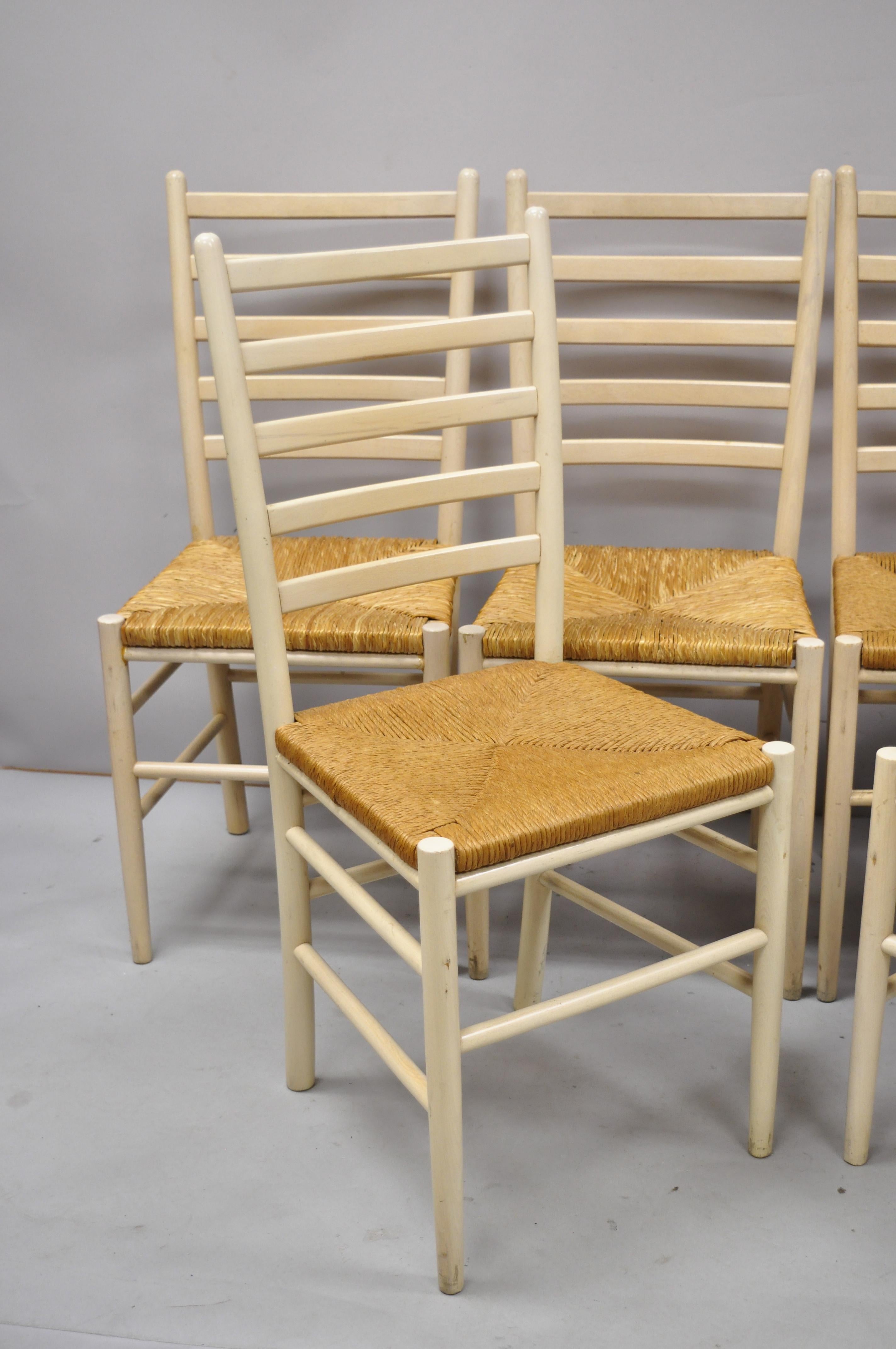 Set of 6 Vintage Midcentury Italian Modern Ladder Back Rush Seat Dining Chairs 3