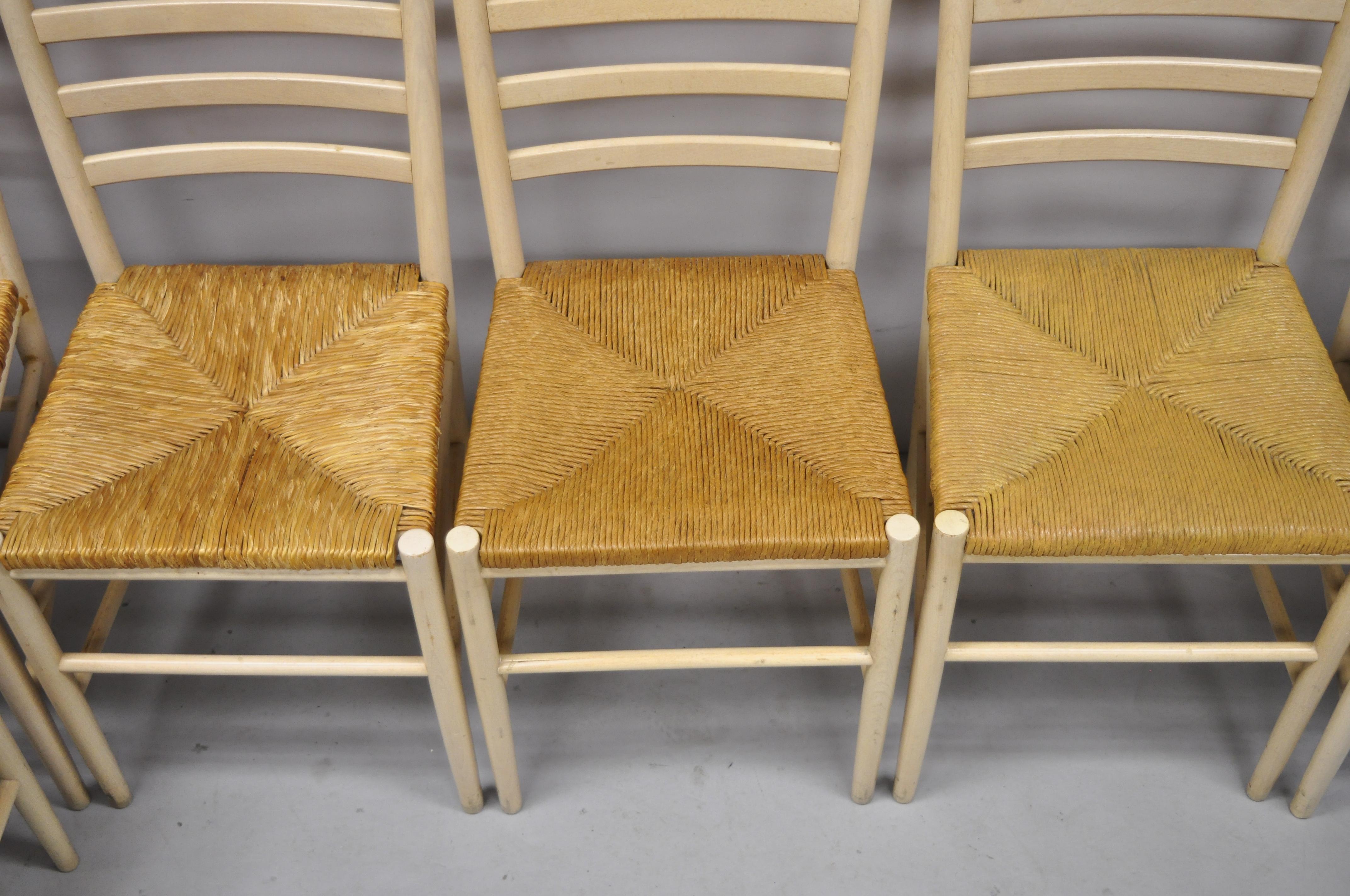 Set of 6 Vintage Midcentury Italian Modern Ladder Back Rush Seat Dining Chairs In Good Condition In Philadelphia, PA