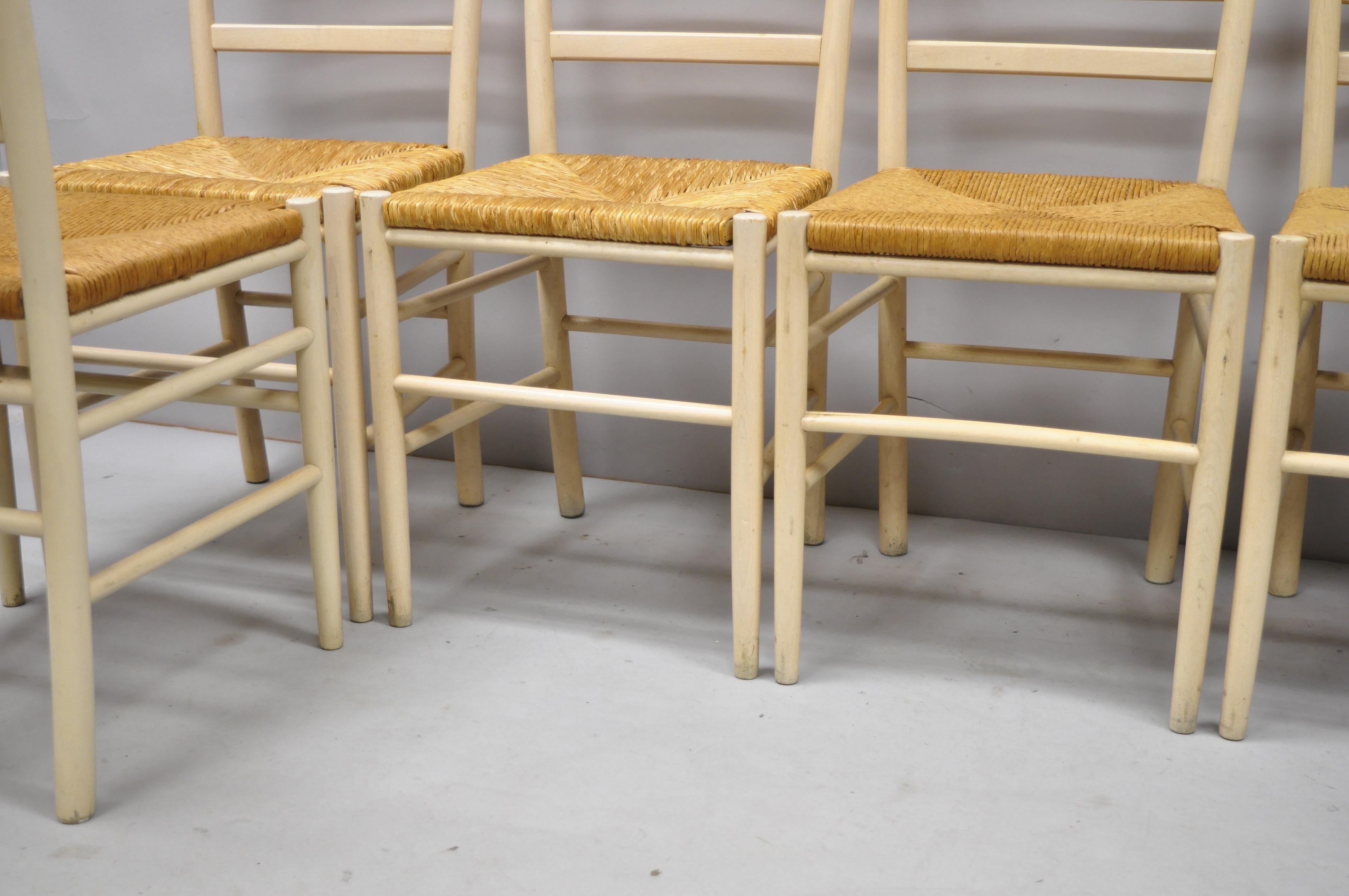Rope Set of 6 Vintage Midcentury Italian Modern Ladder Back Rush Seat Dining Chairs