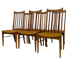 Set of 6 Vintage Mid-Century Modern Slat-Back Dining Chairs w/ Upholstered Seats