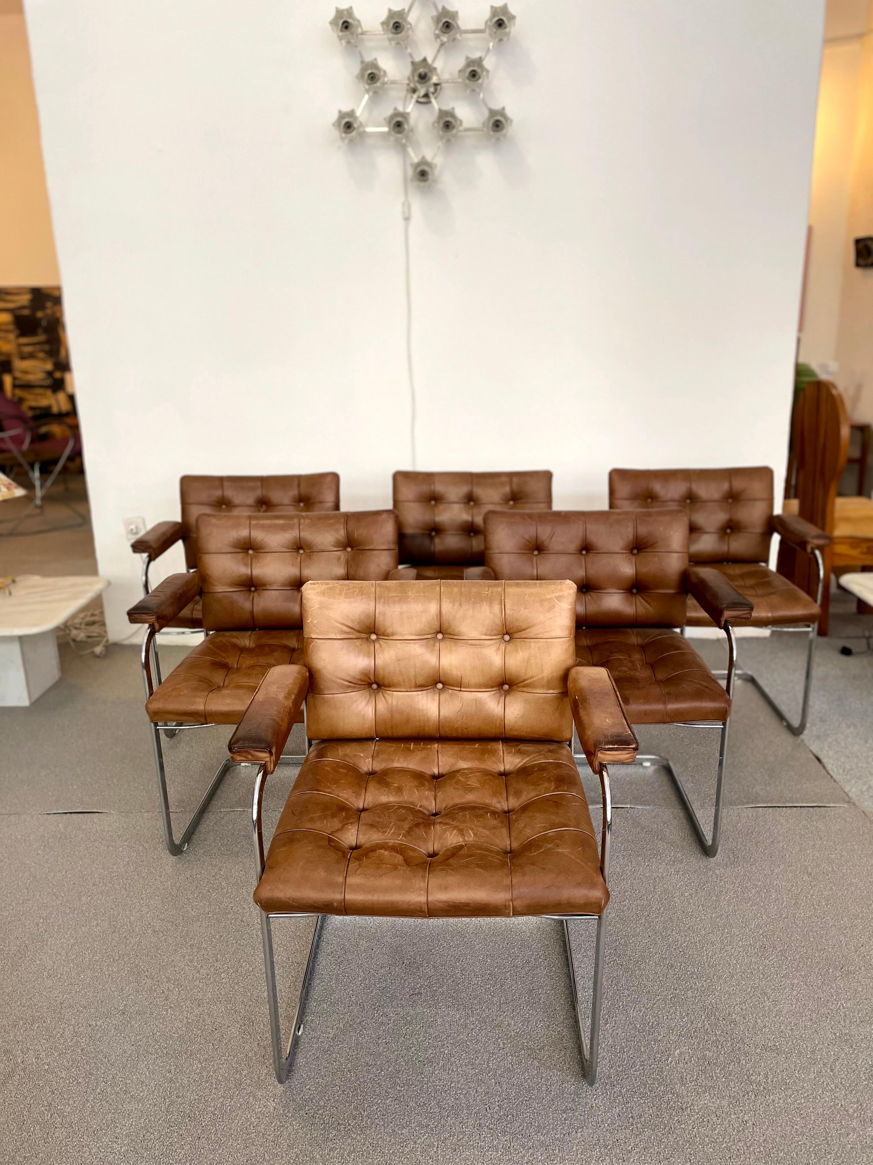 Mid-Century Modern Set of 6 RH 305 Armchairs by Robert Haussmann for De Sede