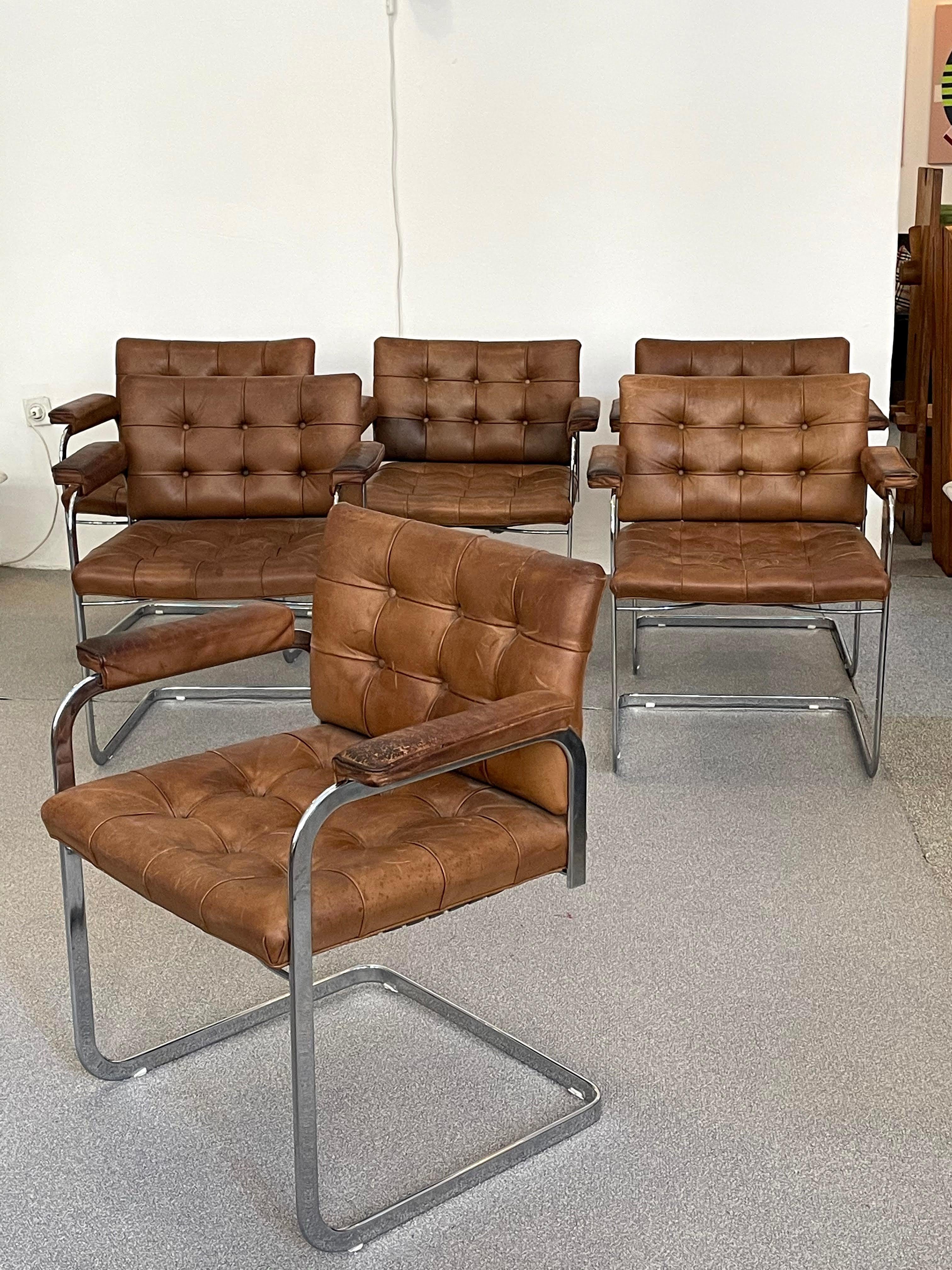 Steel Set of 6 RH 305 Armchairs by Robert Haussmann for De Sede