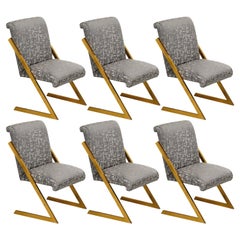 Ensemble de 6 chaises de salle à manger Z en laiton poli de Milo Baughman, années 1970