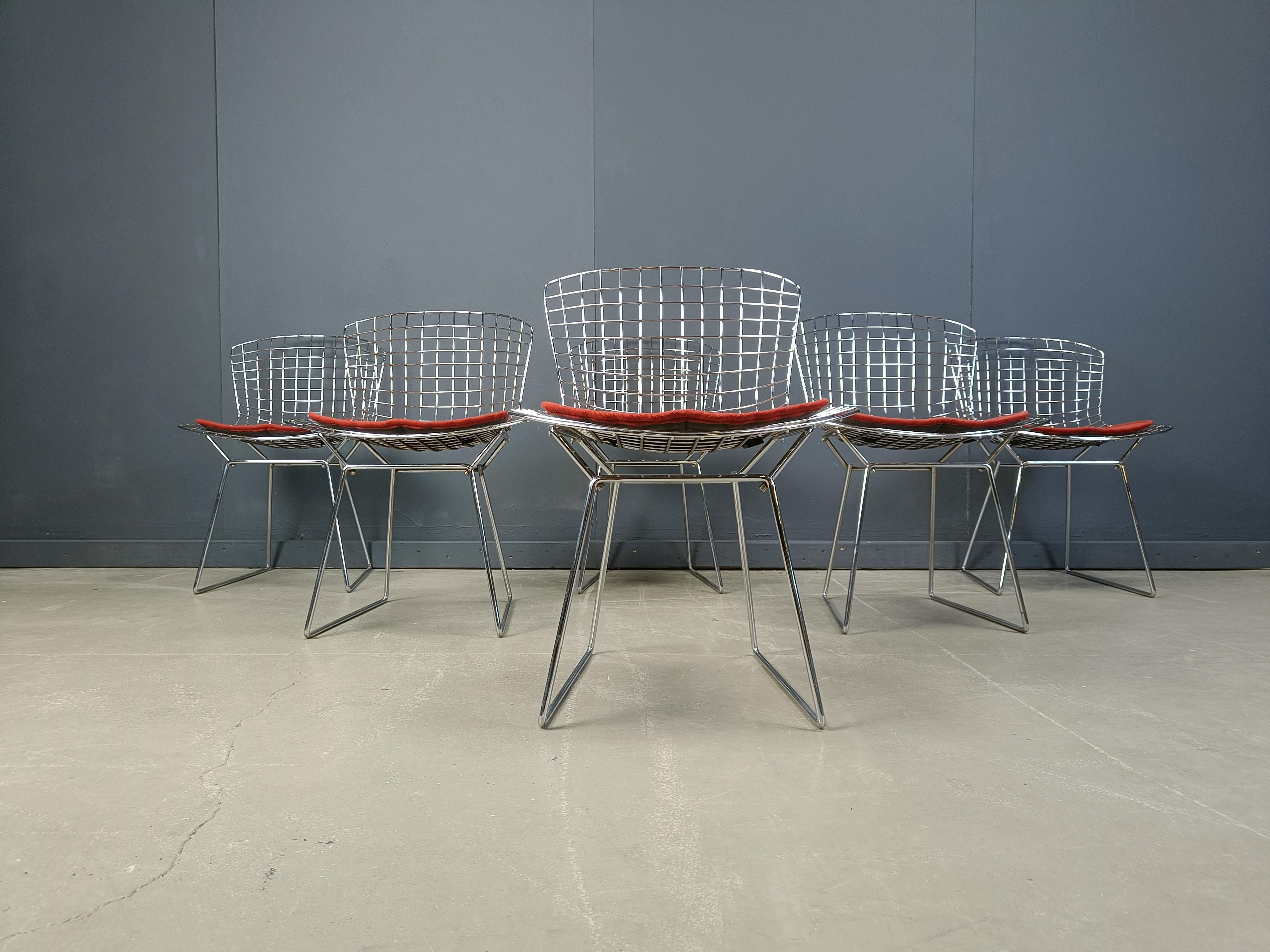 Chrome Set of 6 Vintage Model 420 dining chair by Harry Bertoia for Knoll