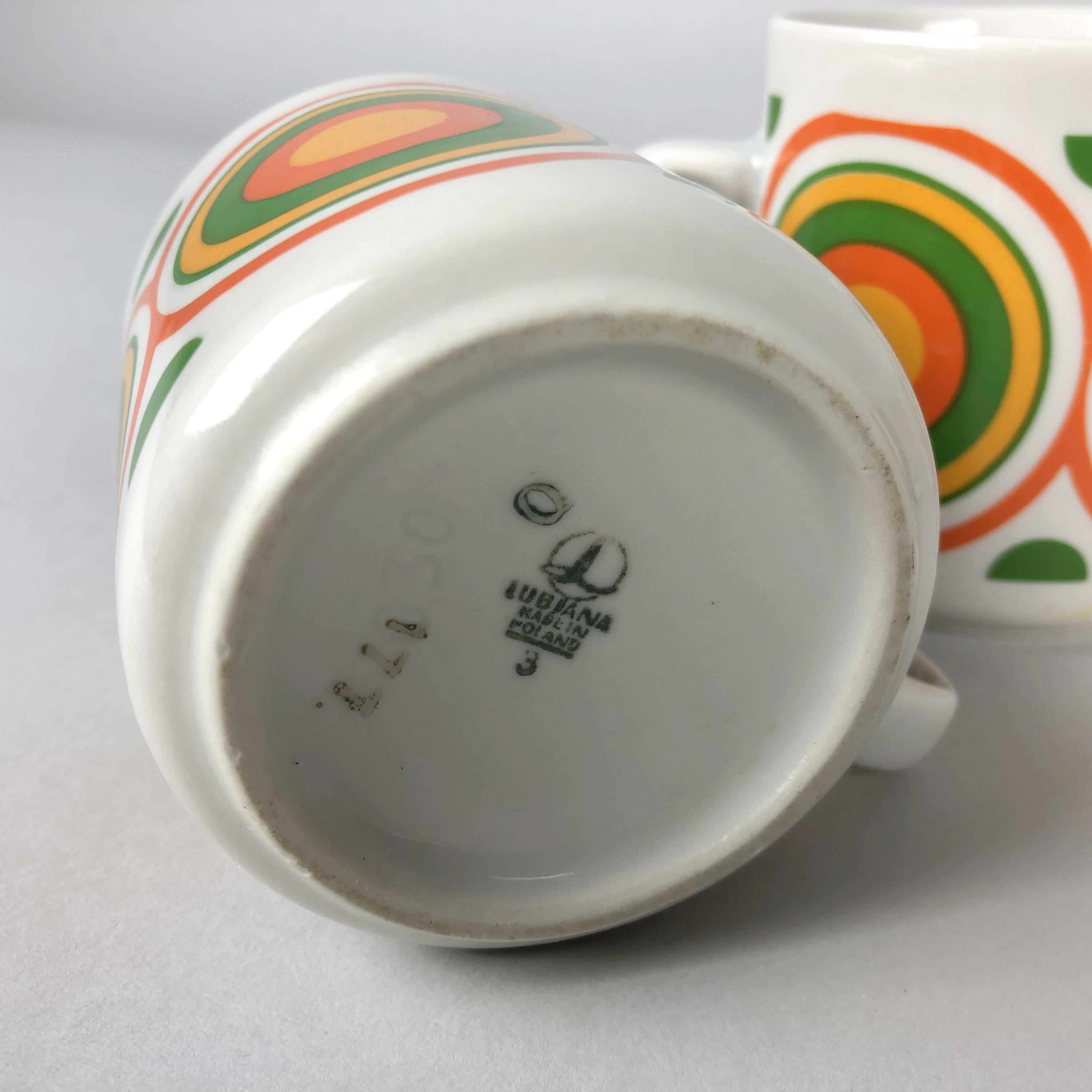 Polish Set of 6 Vintage Mugs with Colourful Circle Pattern, 1970s For Sale