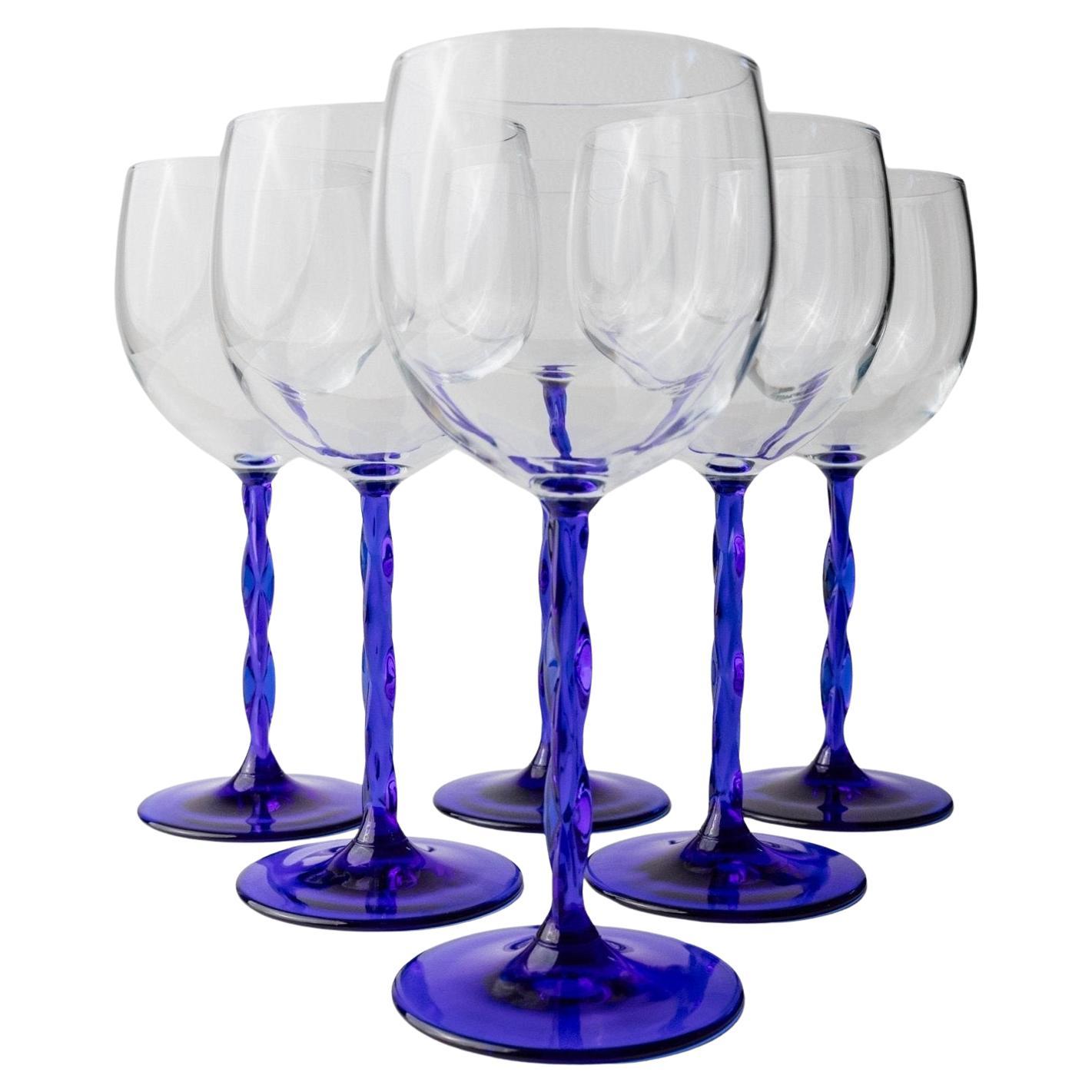 Ensemble de 6 verres à vin Vintage en verre de Murano, Italie, années 1970 en vente
