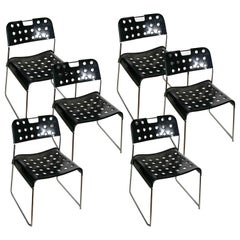 Set of 6 Retro "Omstak" Black Metal Chairs, Rodney Kinsman for Bieffe, 1970s