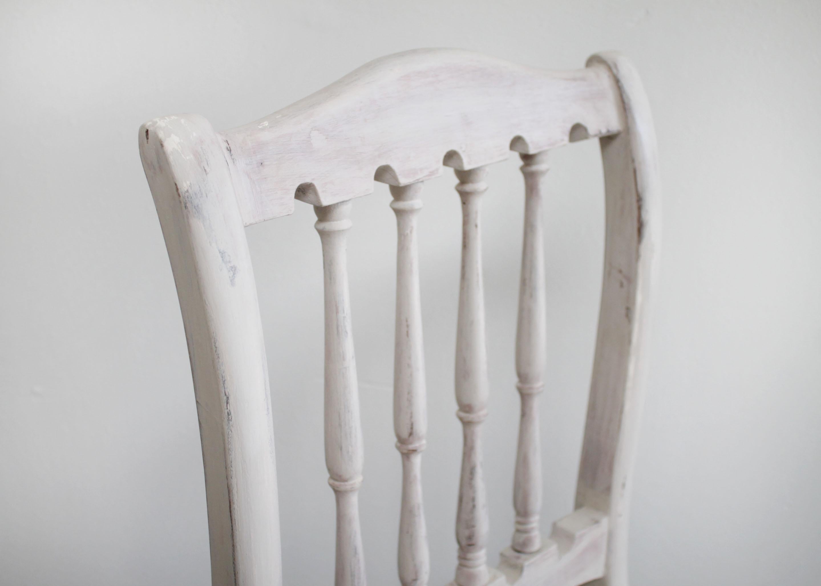 Set of 6 Vintage Painted and Upholstered Swedish Style Dining Chairs In Good Condition For Sale In Brea, CA