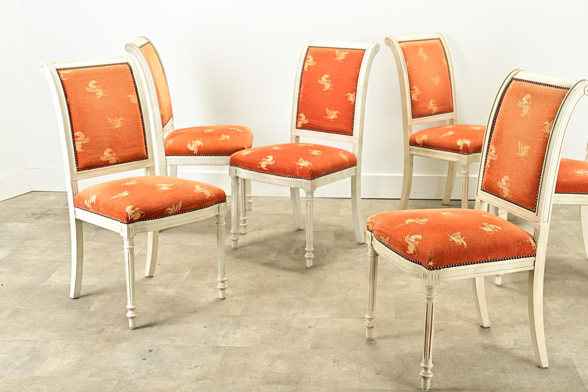 Set of 6 Vintage Painted Dining Chairs For Sale 4