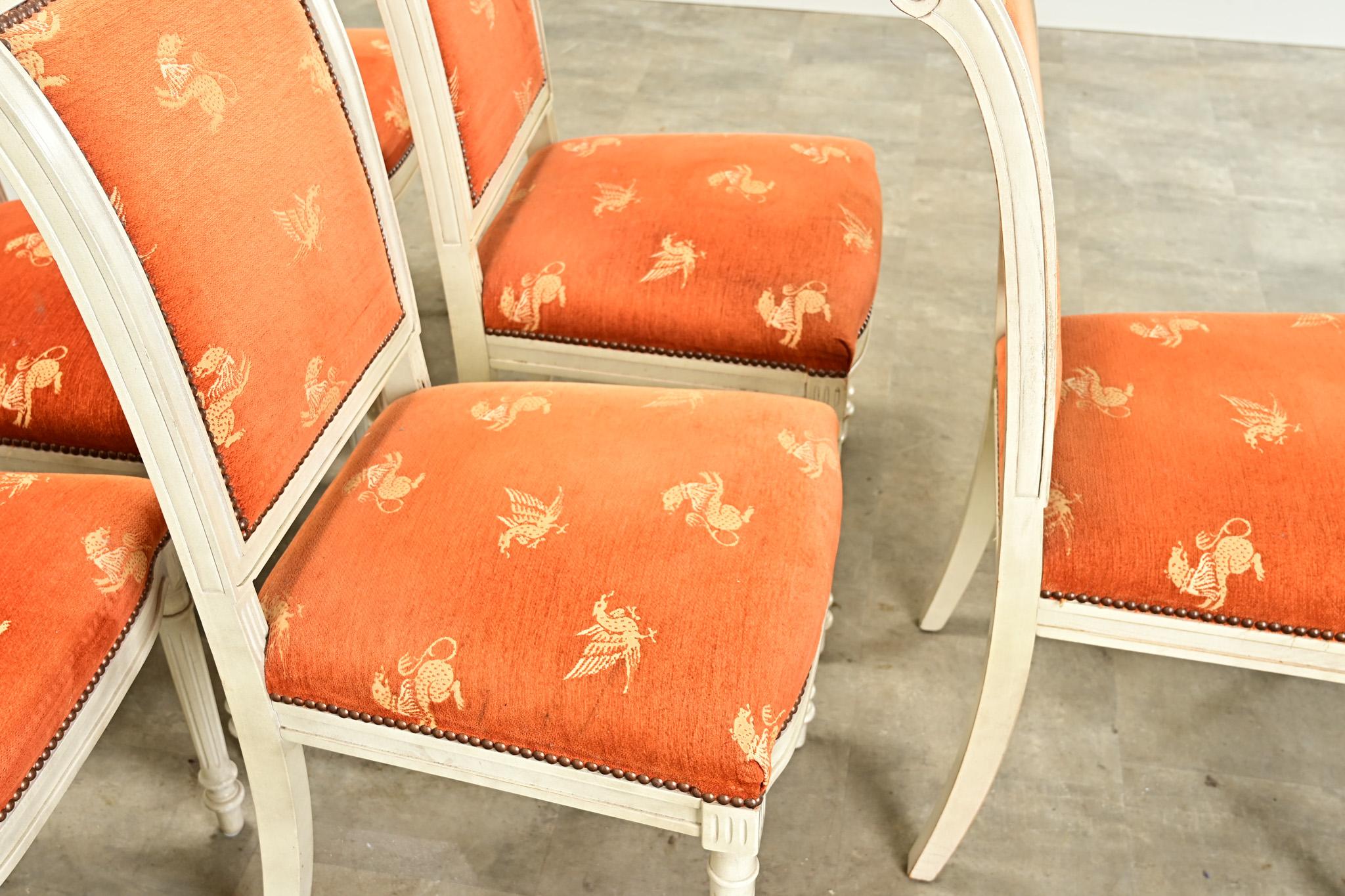 French Set of 6 Vintage Painted Dining Chairs For Sale
