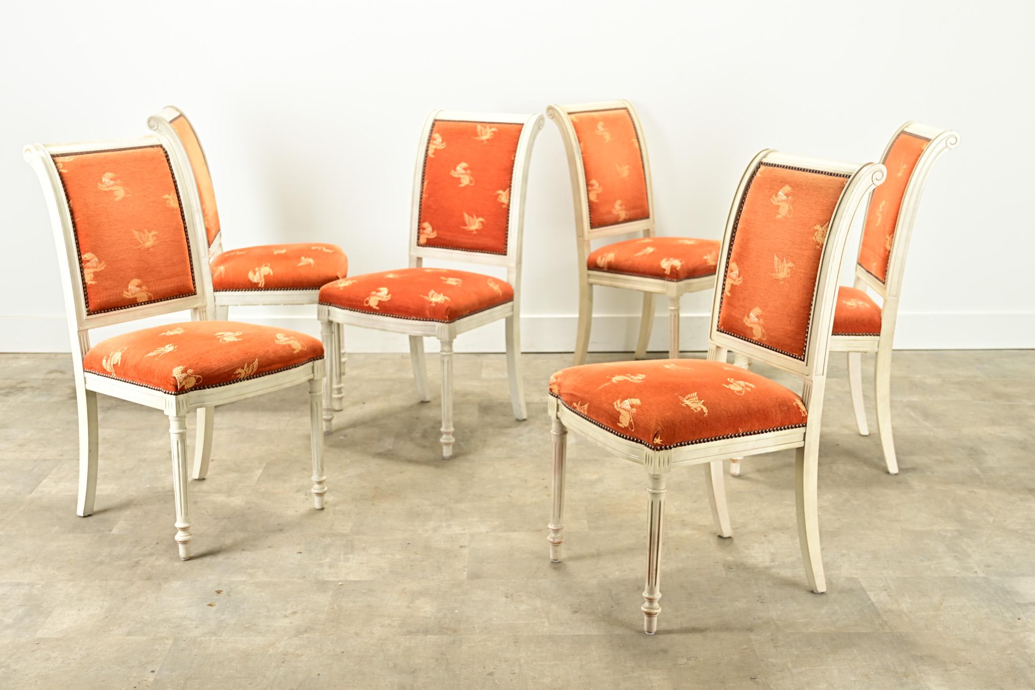 Laiton Ensemble de 6 chaises de salle à manger peintes vintage en vente