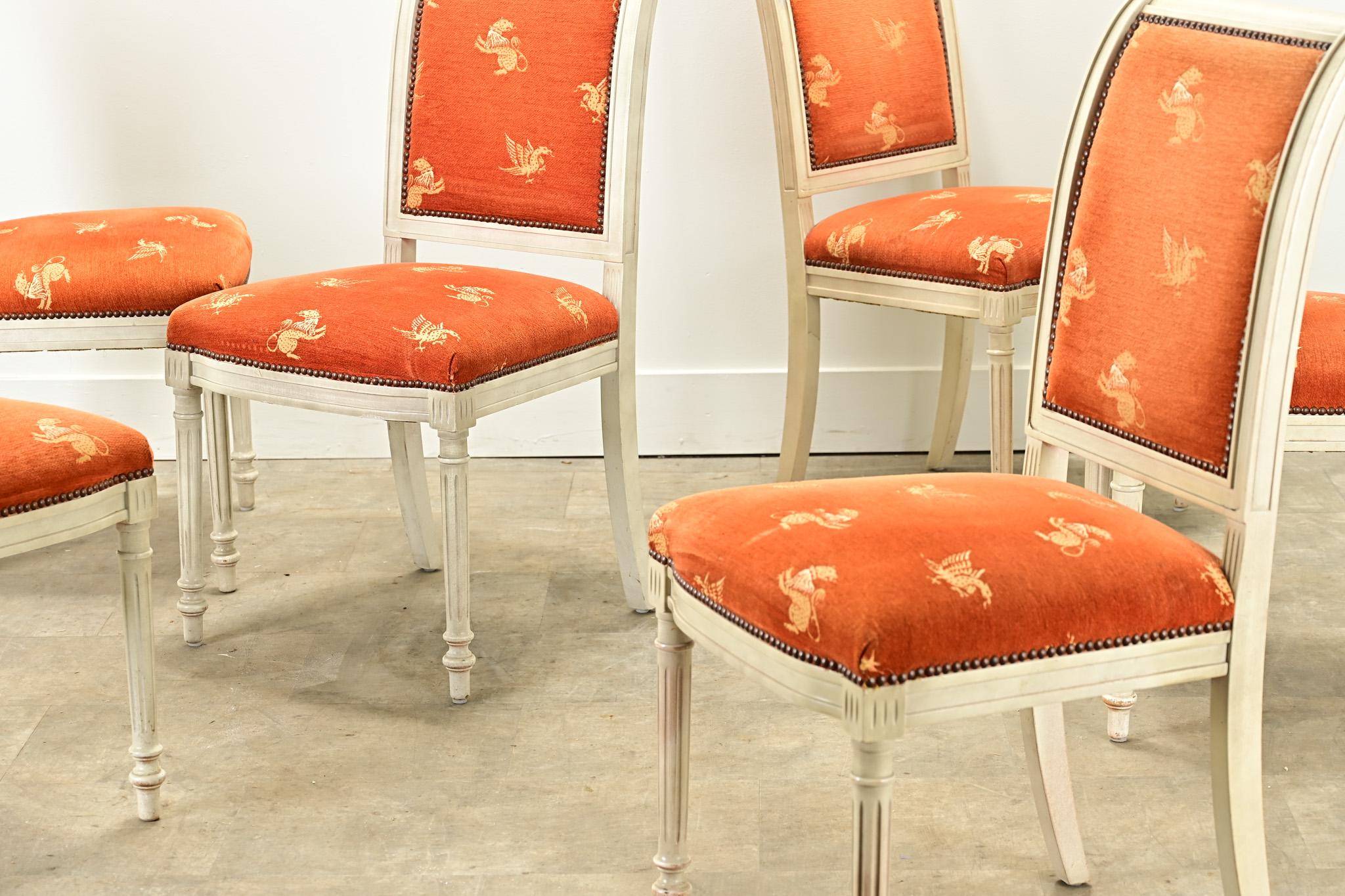 Set of 6 Vintage Painted Dining Chairs For Sale 1