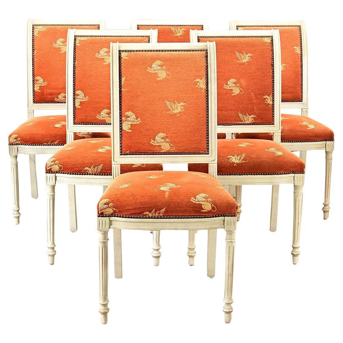 Ensemble de 6 chaises de salle à manger peintes vintage en vente