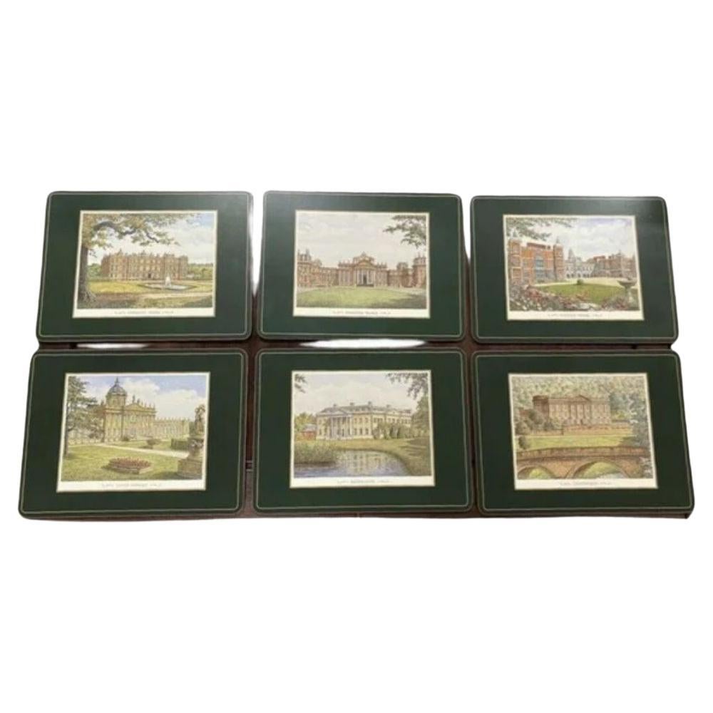 Set of 6 Vintage Pimpernel Cork Coasters 'Stately Homes' in Original Box For Sale
