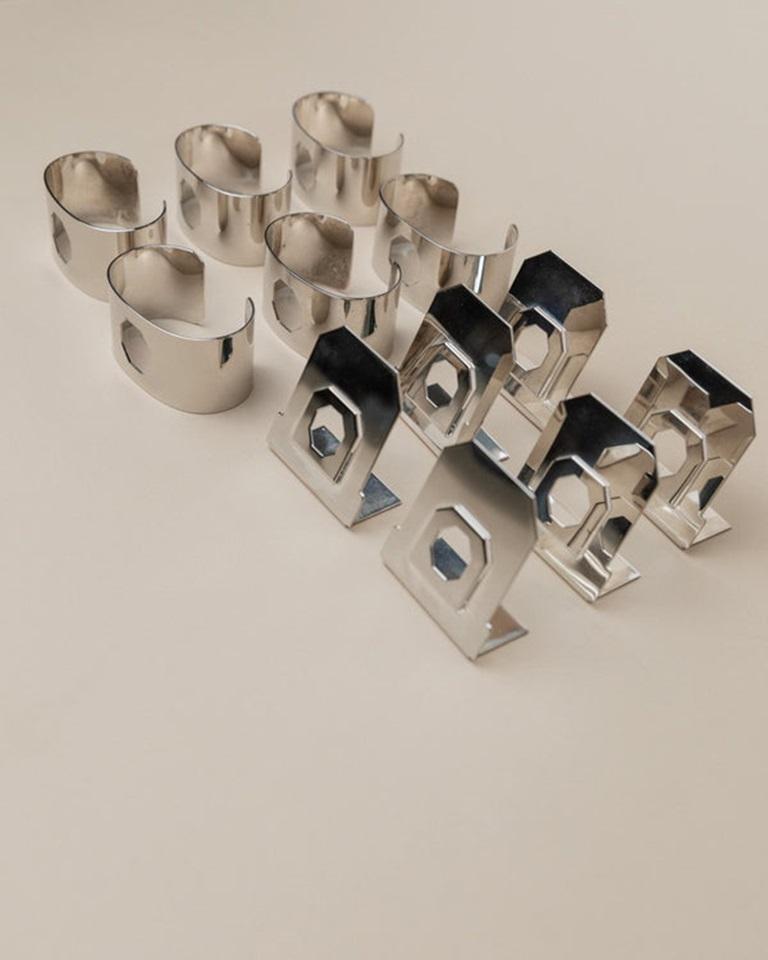 6er Set Vintage Tischkartenhalter Versilbertes zeitloses Design mit Achteck (20. Jahrhundert) im Angebot