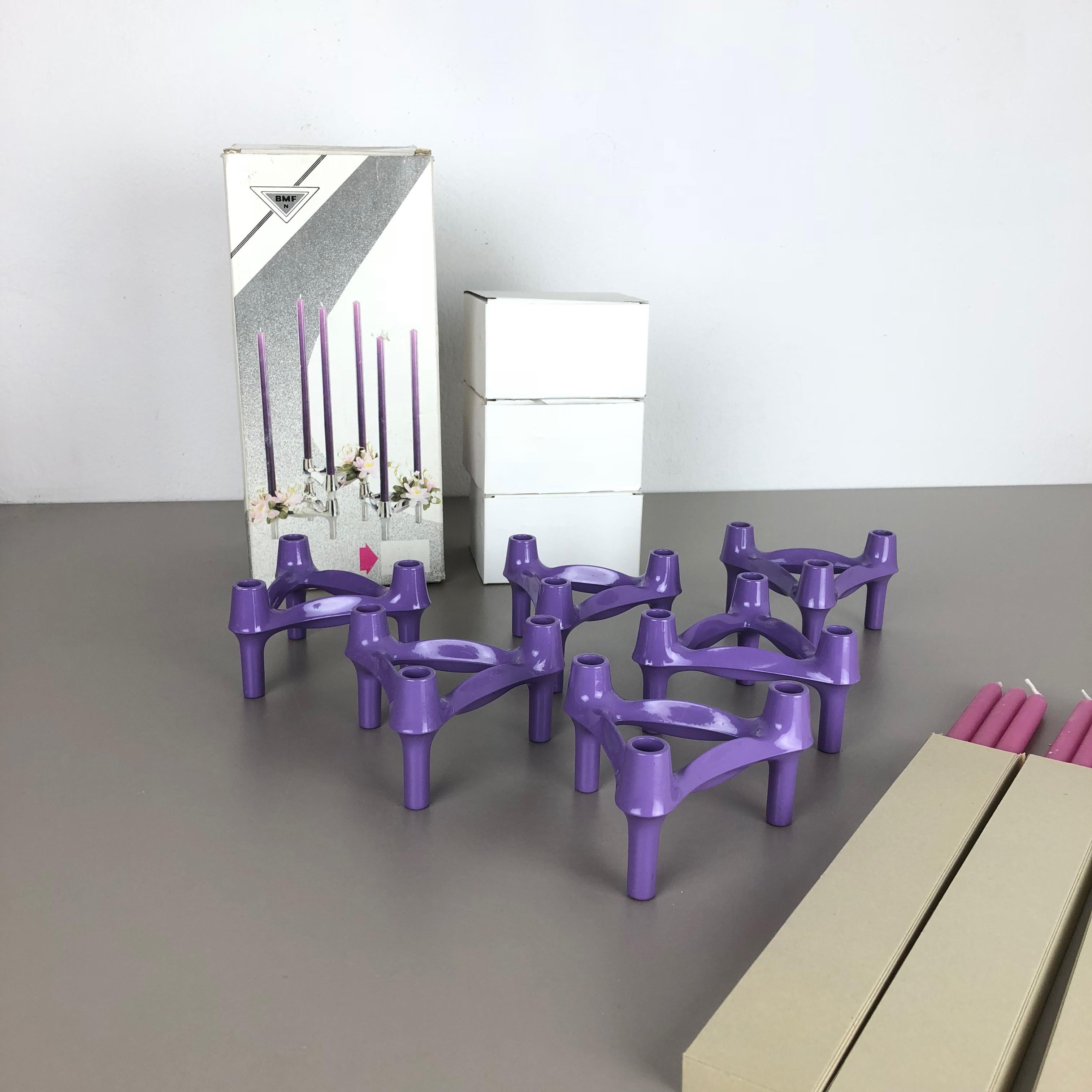 Set of 6 Vintage purple BMF Nagel Candleholder Designed by Caesar Stoffi, 1970s 3