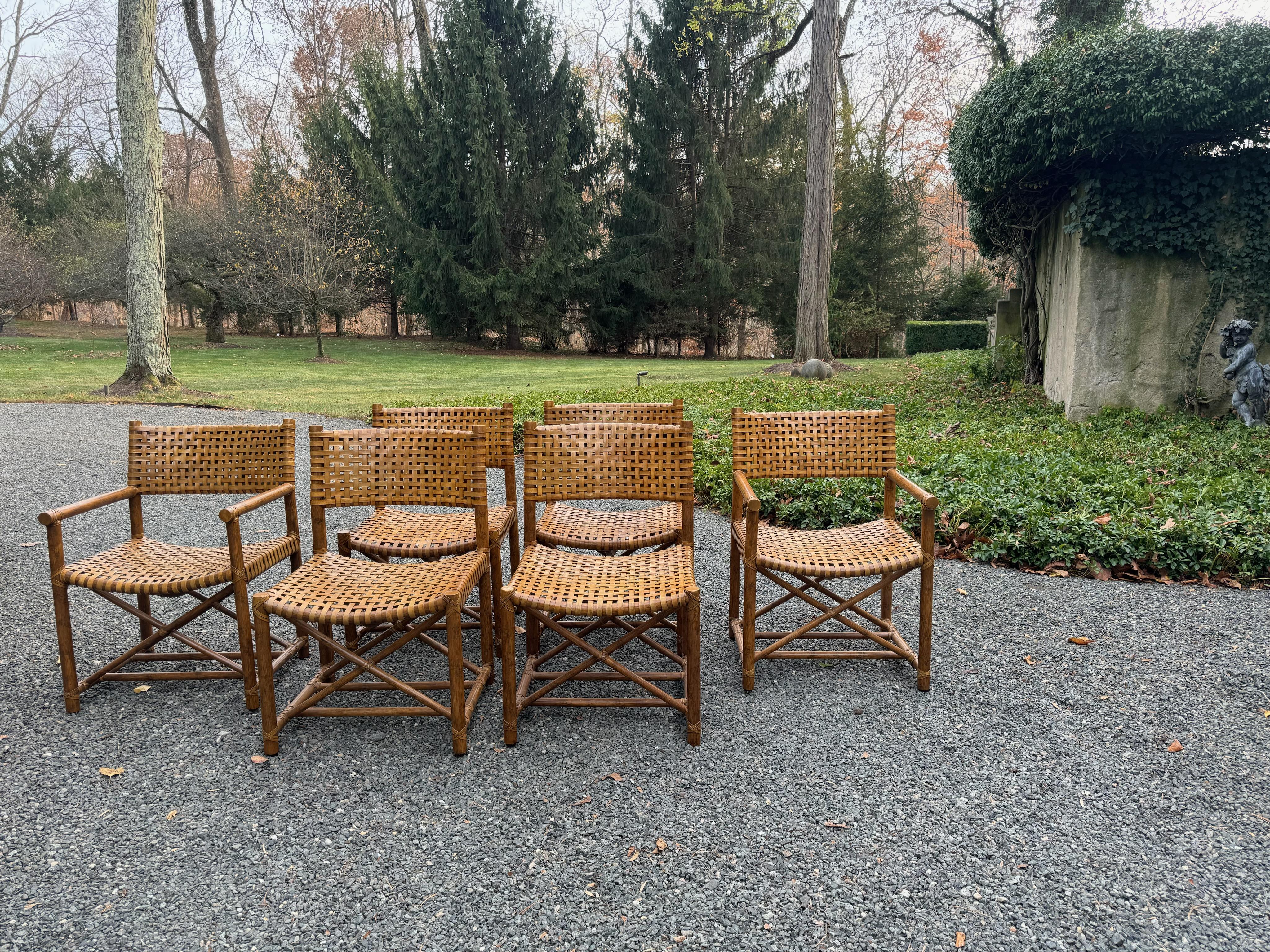 Set of 6  Vintage Rawhide & Rattan Antalya Dining Chairs by McGuire 5