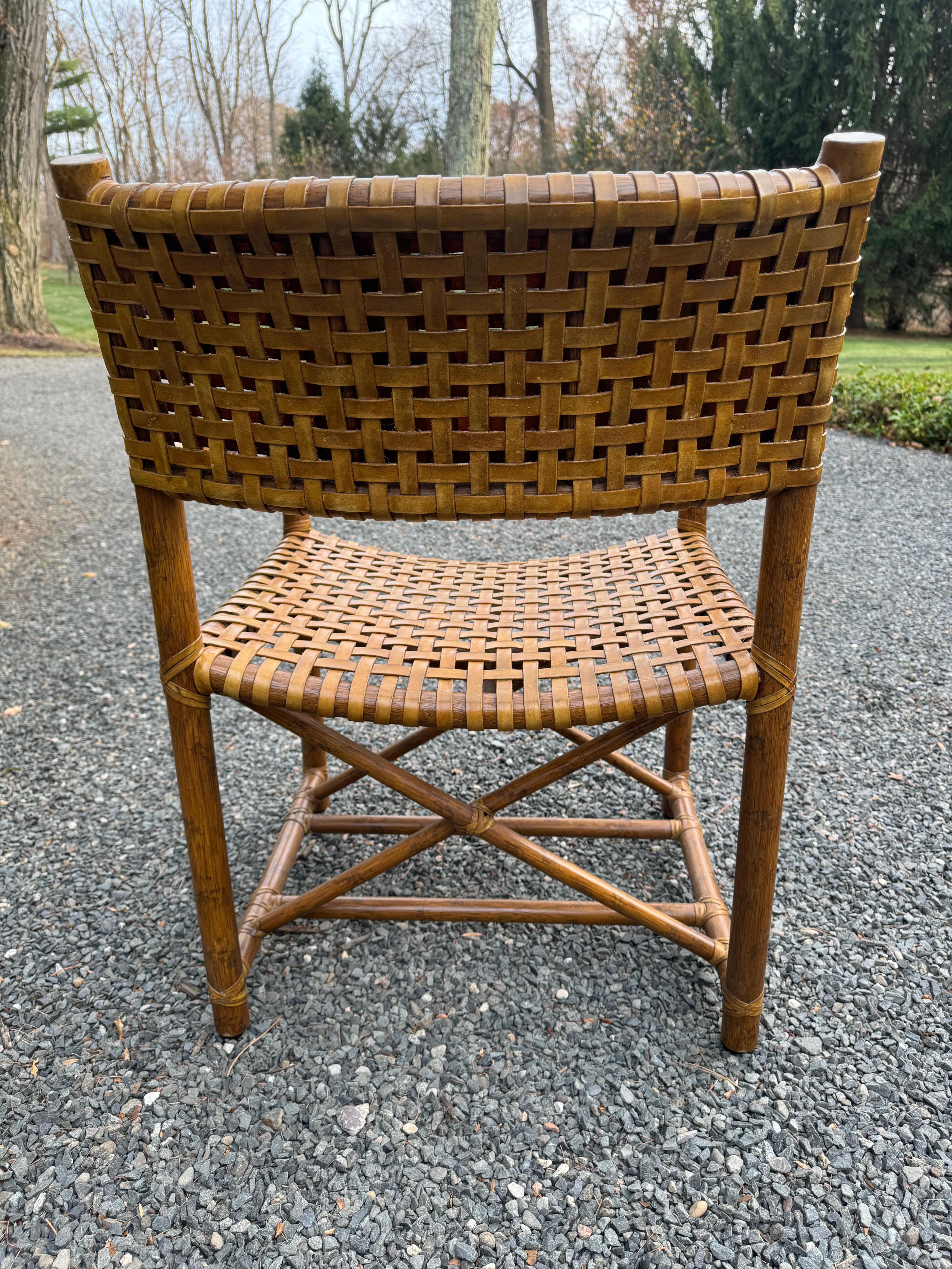 Set of 6  Vintage Rawhide & Rattan Antalya Dining Chairs by McGuire In Good Condition In Hopewell, NJ