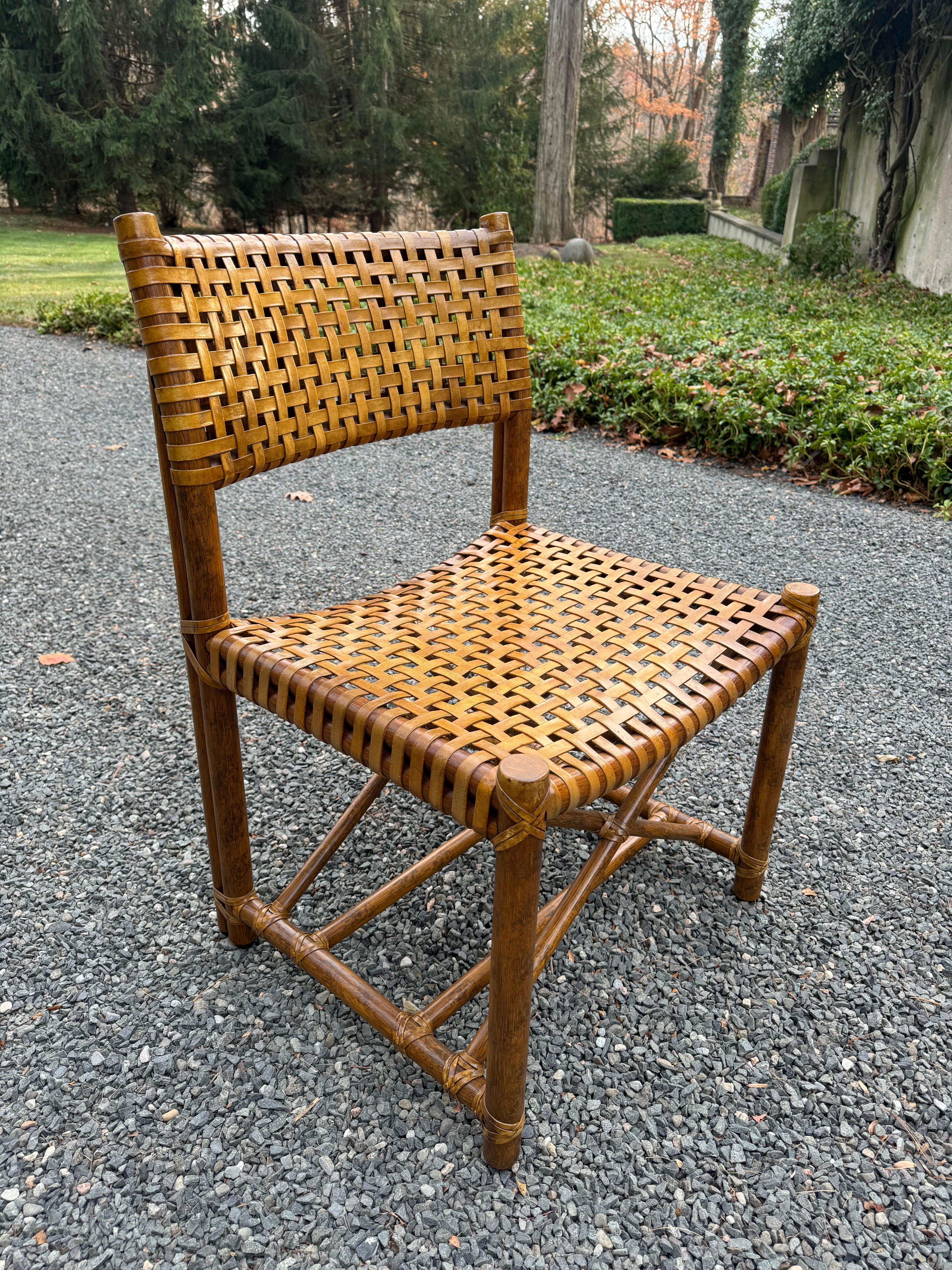 Set of 6  Vintage Rawhide & Rattan Antalya Dining Chairs by McGuire 2