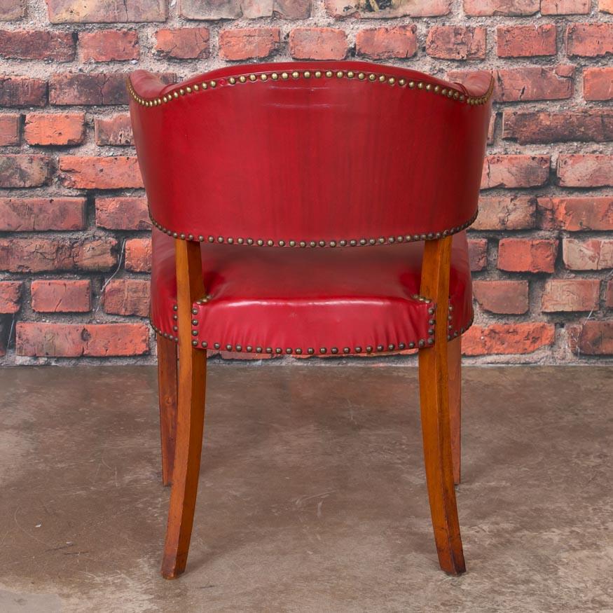 20th Century Set of 6 Vintage Red Leather Barrel Back Side Chairs, Danish, 1950s