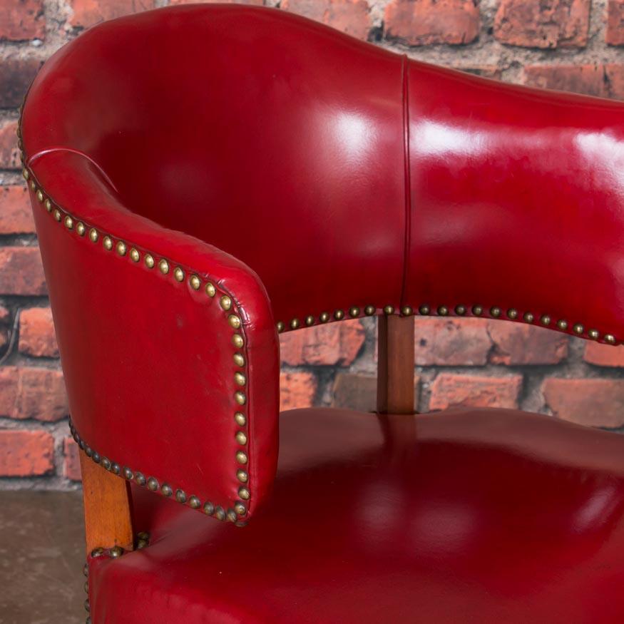 Set of 6 Vintage Red Leather Barrel Back Side Chairs, Danish, 1950s 1