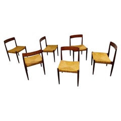 Set of 6 Vintage Rosewood and Wicker Dining Chairs, 1960s