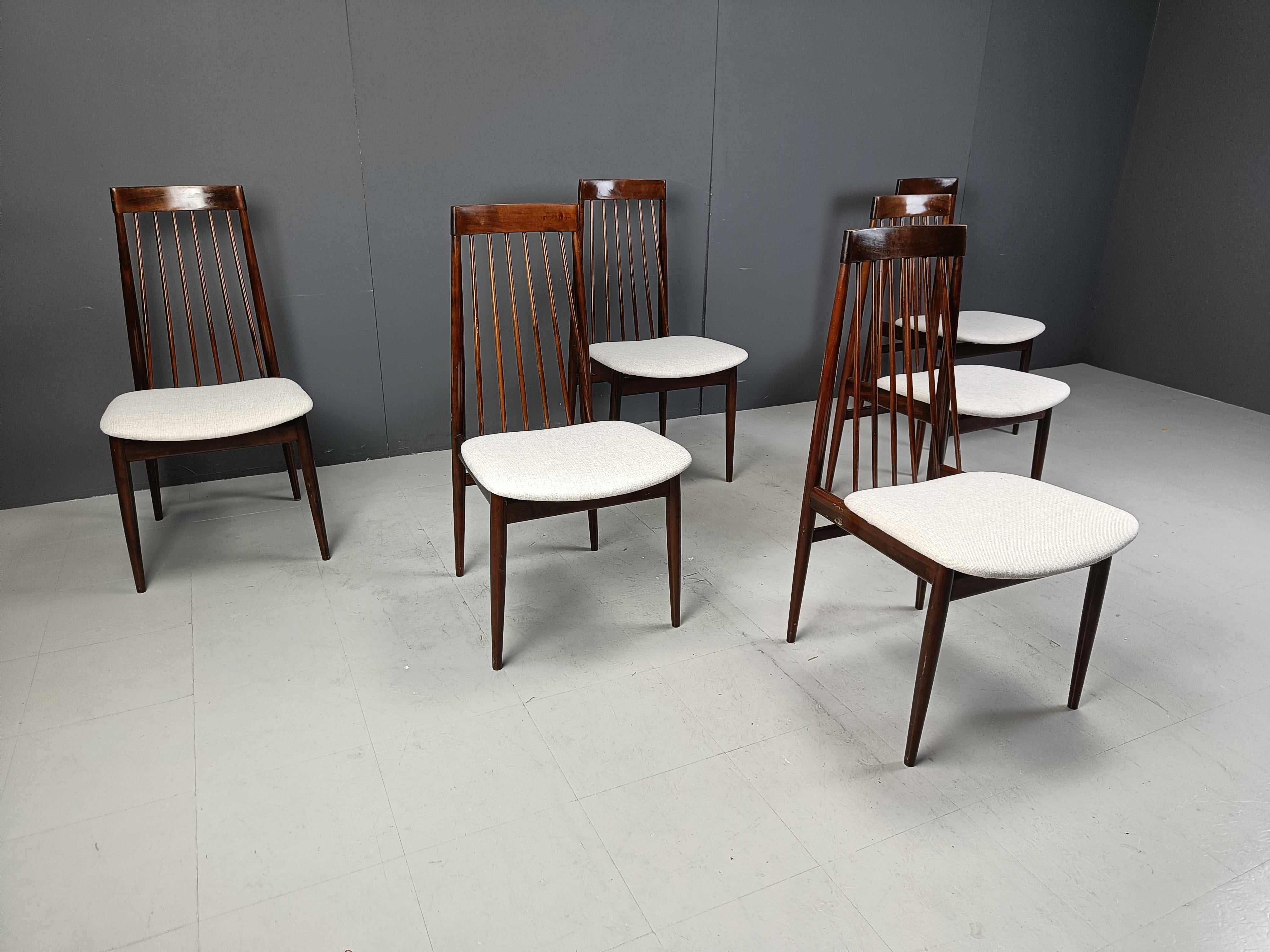 Bouclé Set of 6 vintage rosewood chairs by Ernst Martin Dettinger for Lucas Schnaidt, 1