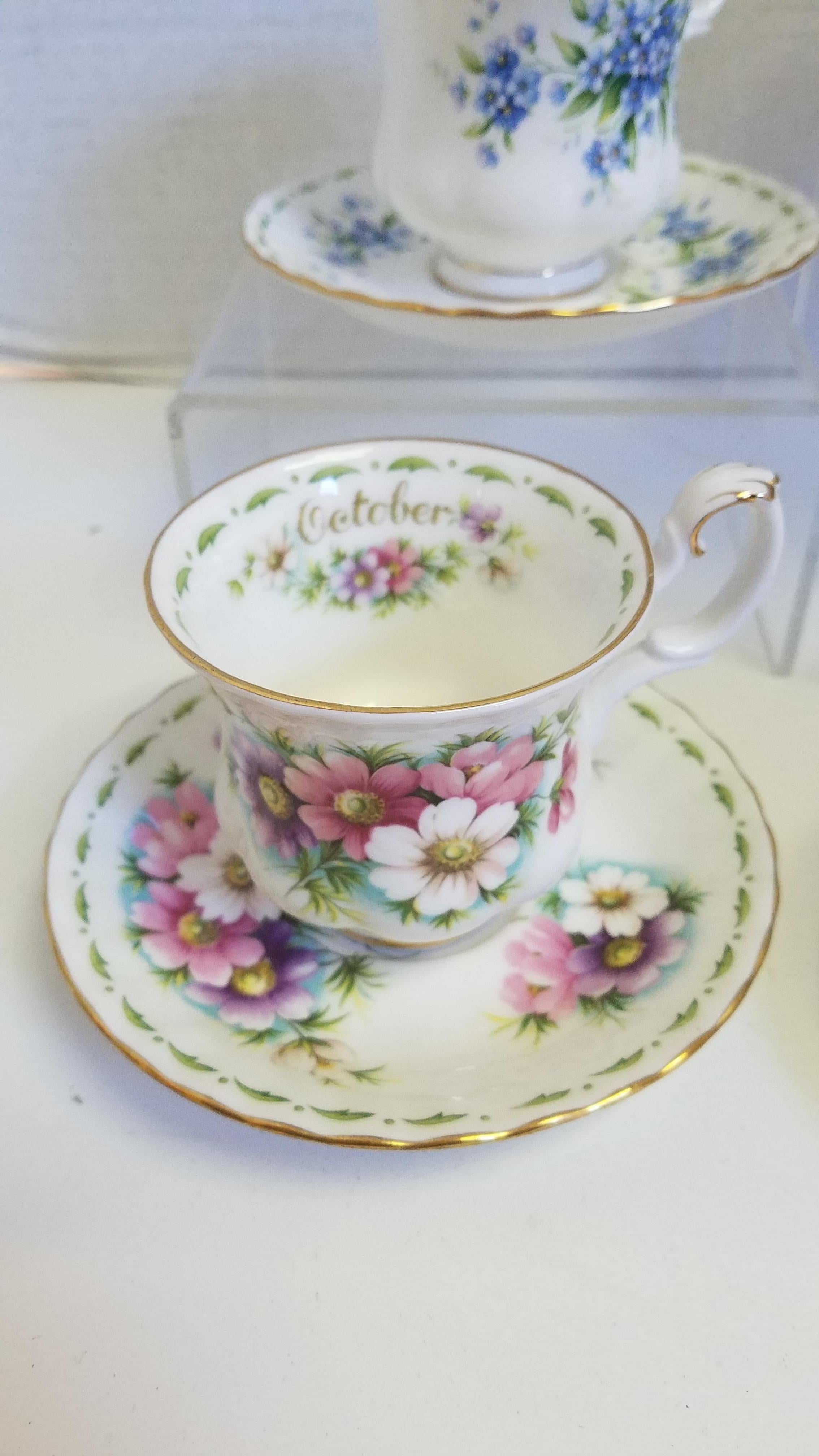 English Set of 6 Vintage Royal Albert Flowers of the Month Teacup or Saucer For Sale