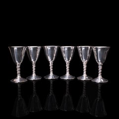 Set of 6 Vintage Sherry Goblets, Spanish, Silver Plate, Celebration Liqueur Tot