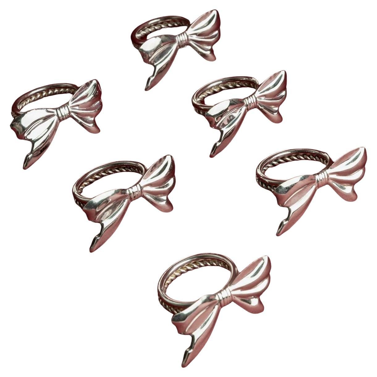 Set of 6 Vintage Silver Plated Napkin Rings with Ribbon Shape Design, 1970s For Sale