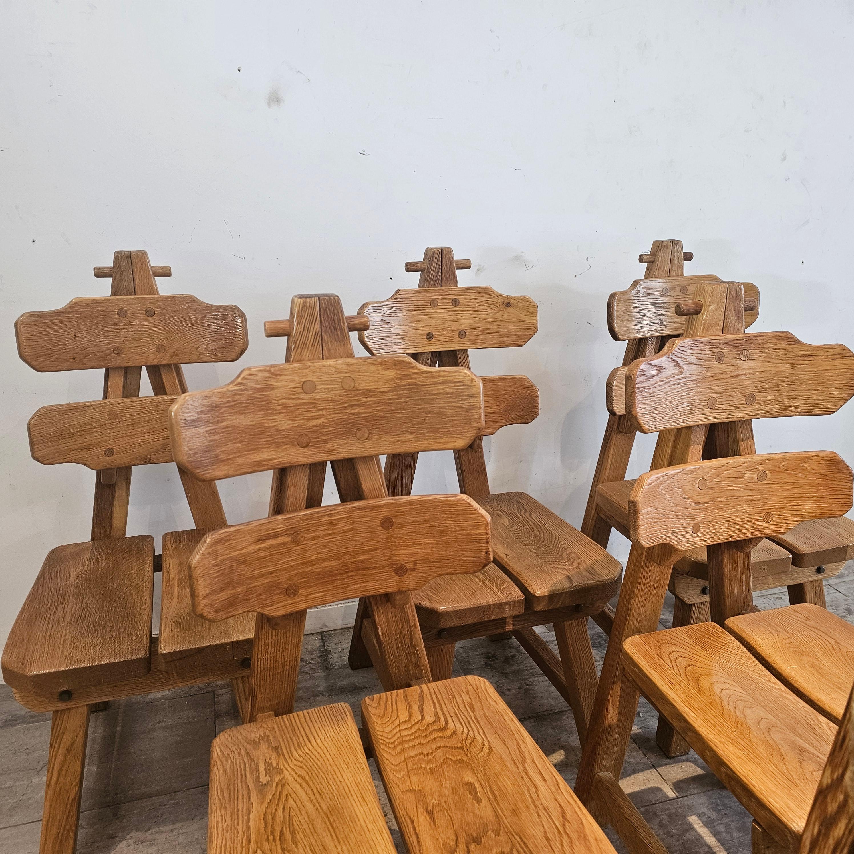Ensemble de 6 chaises de salle à manger espagnoles vintage brutalistes années 1960