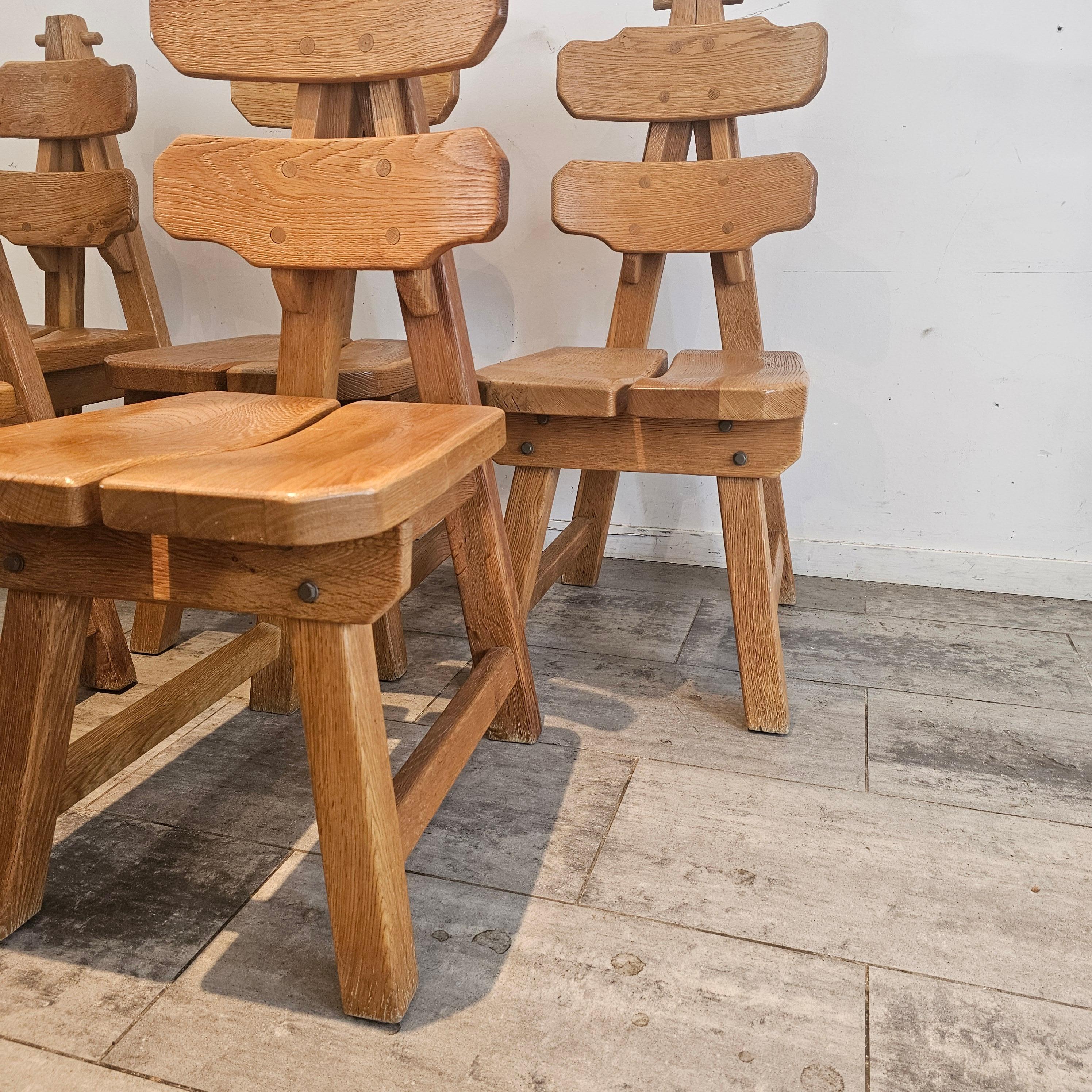 Milieu du XXe siècle Ensemble de 6 chaises de salle à manger espagnoles Brutalist 1960s en vente