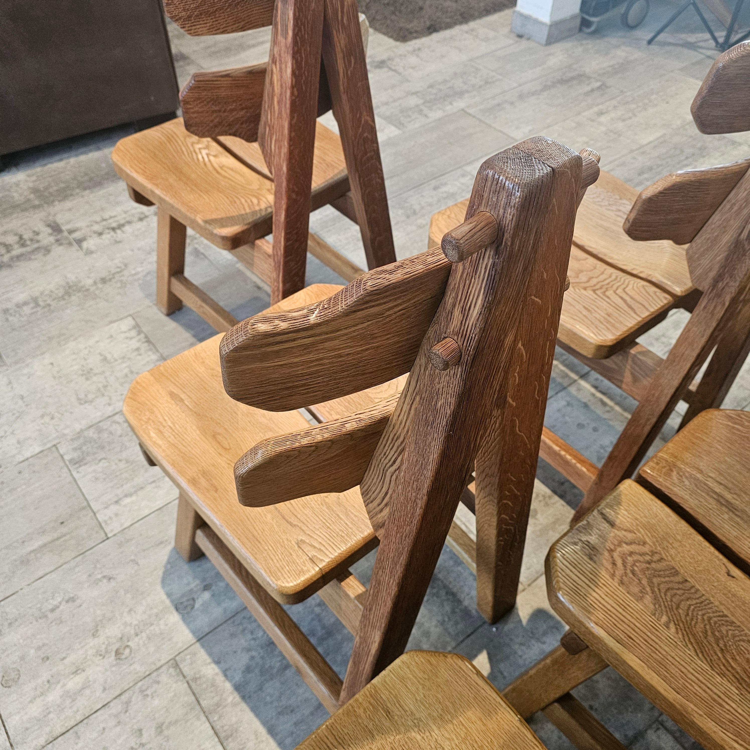 Chêne Ensemble de 6 chaises de salle à manger espagnoles Brutalist 1960s en vente